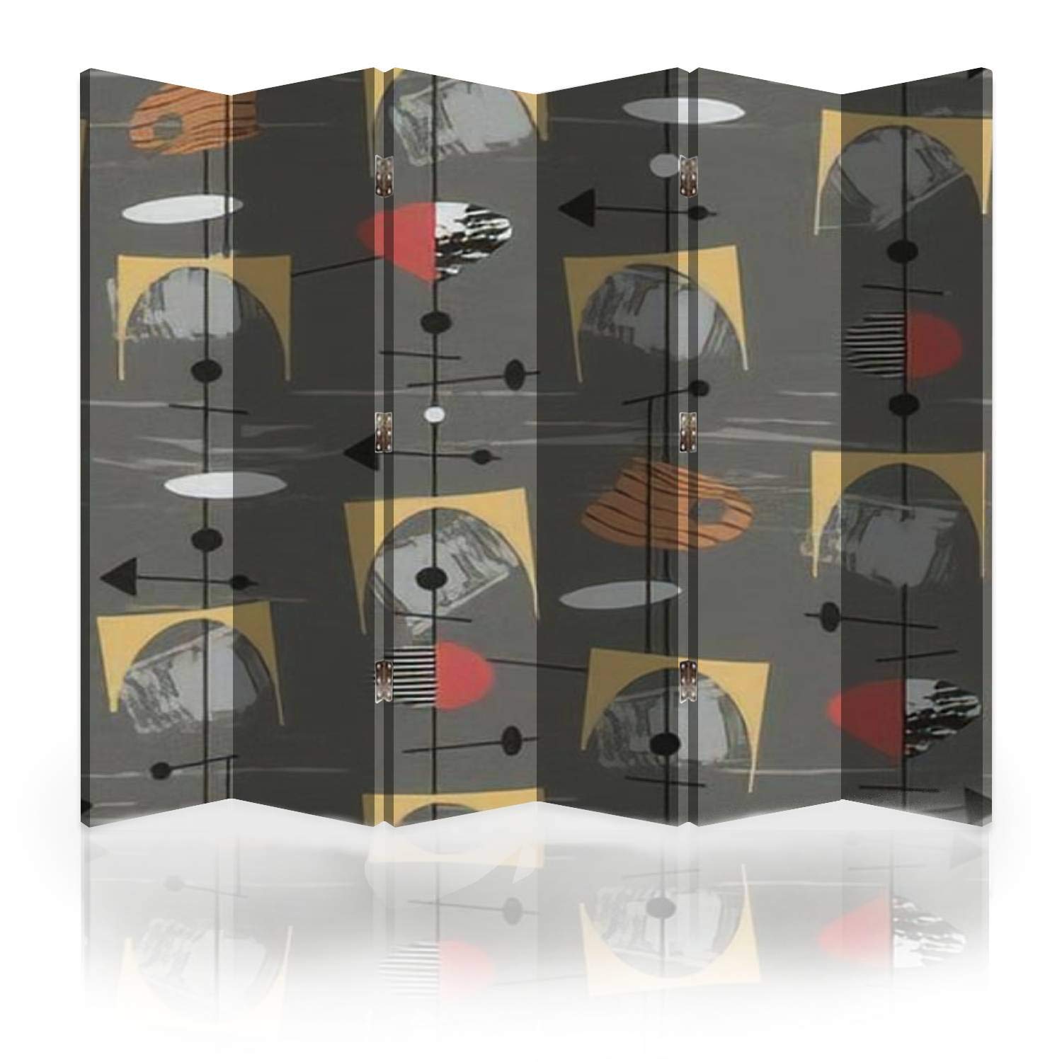 Vintage 1950s Inspired 6-Panel Canvas Room Divider Screen - Colorful Seamless Pattern Folding Privacy Partition for Bedroom, Office & Living Space