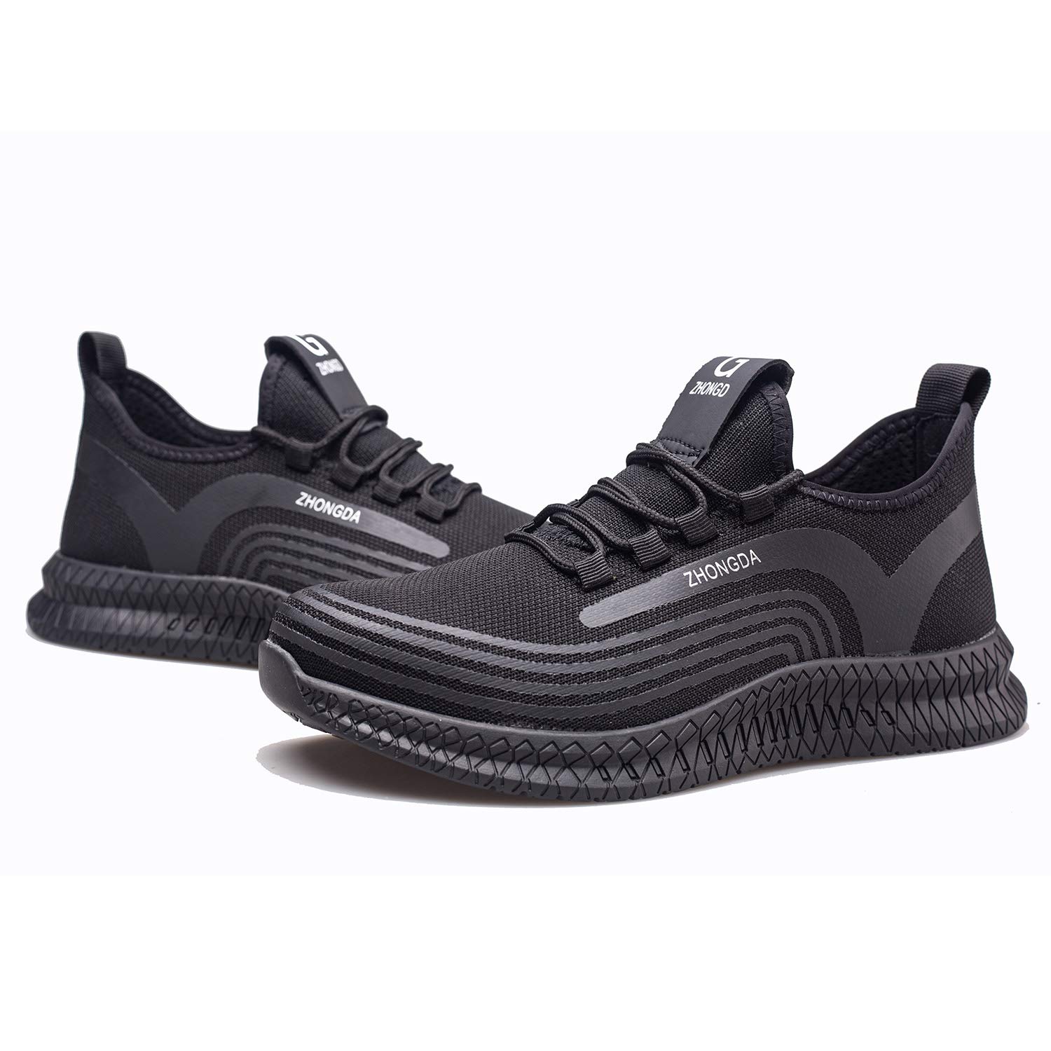 Men's Steel Toe Work Shoes - Breathable & Lightweight Safety Shoes for Industrial Construction - Slip Resistant Soft Toe Protection (Black/Grey, Size 10) - Perfect for Warehouse, Factory & Outdoor Labor Jobs