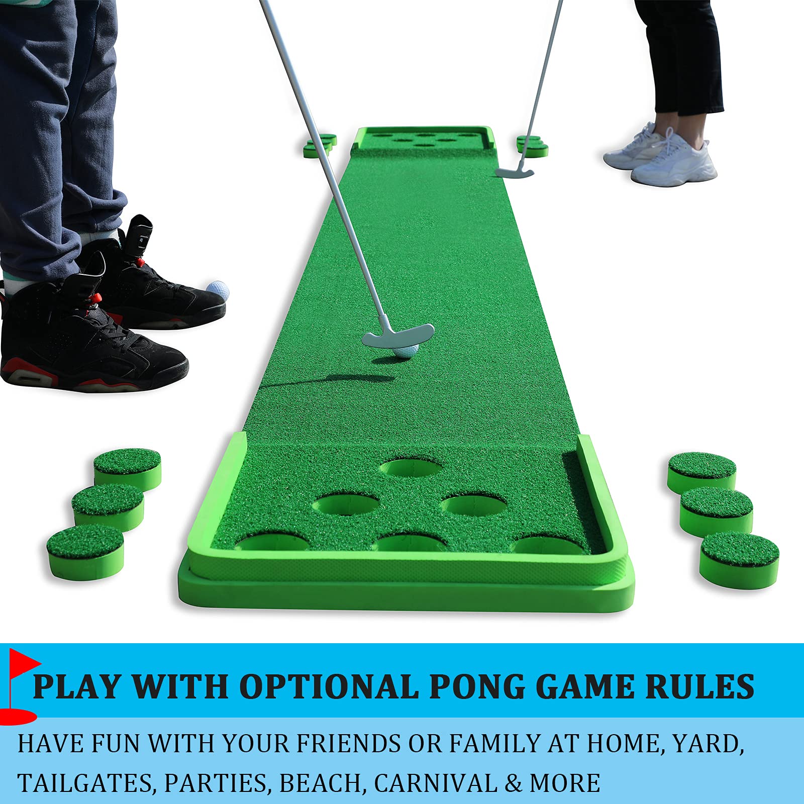 SPRAWL Golf Pong Game Set - Indoor/Outdoor Putting Mat with Golf Putters for Practice & Training | Perfect Golf Gift for Home, Office, Backyard | Great for Parties, Family Fun & Skill Improvement