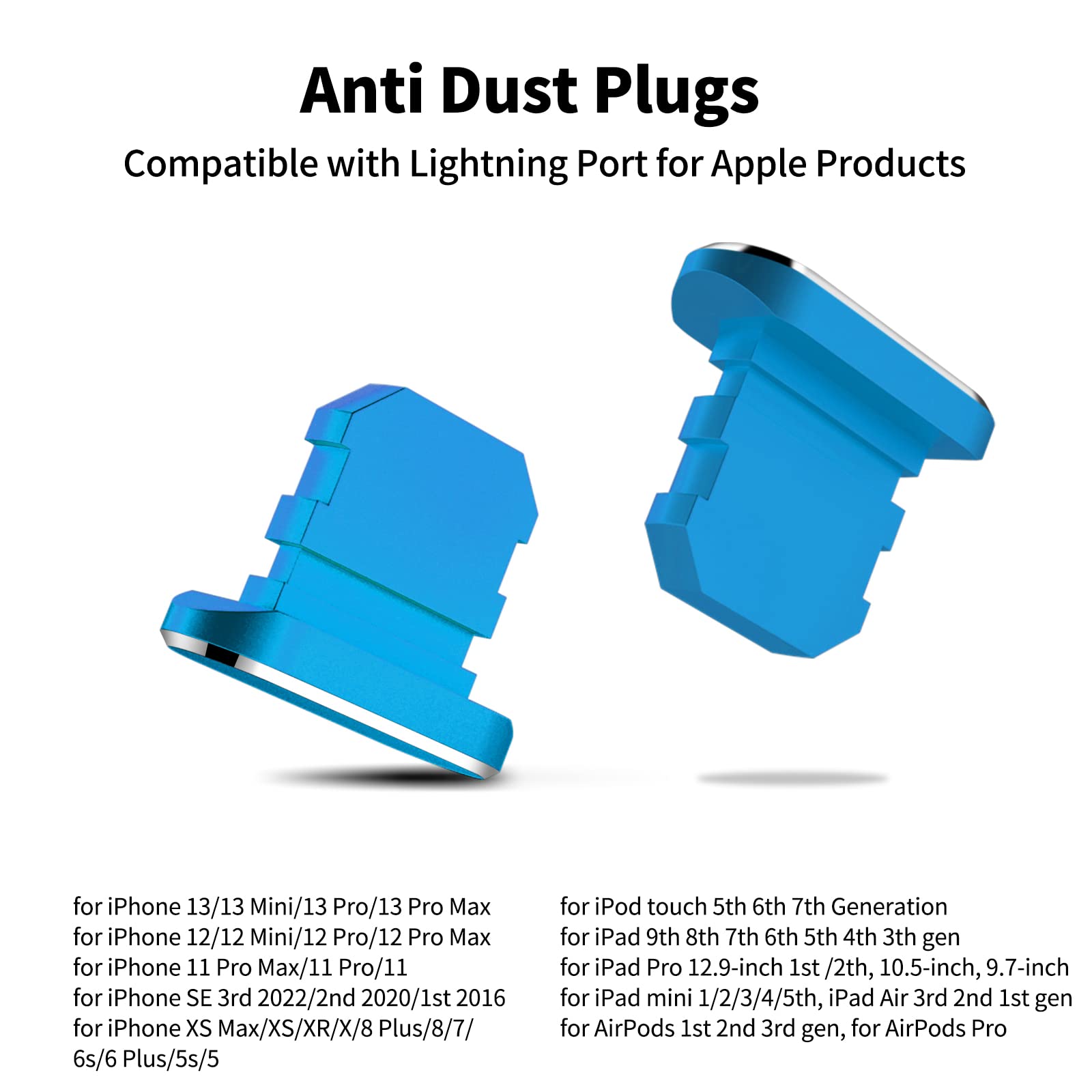 2 Pack Anti Dust Plugs for iPhone 14 Pro Max/13/12/11/Xs/XR/X/8/7/6 Plus/SE - 8 Pin Charging Port Dust Covers with Mini Storage Box - Compatible with AirPods & iPad Mini (Blue) - Keep Your Devices Clean & Protected at Home, Office or Travel