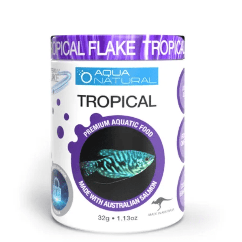 Premium Aqua Natural Tropical Fish Flakes - 32g High Protein Food for Freshwater & Saltwater Fish | Ideal for Daily Feeding & Enhancing Fish Colors
