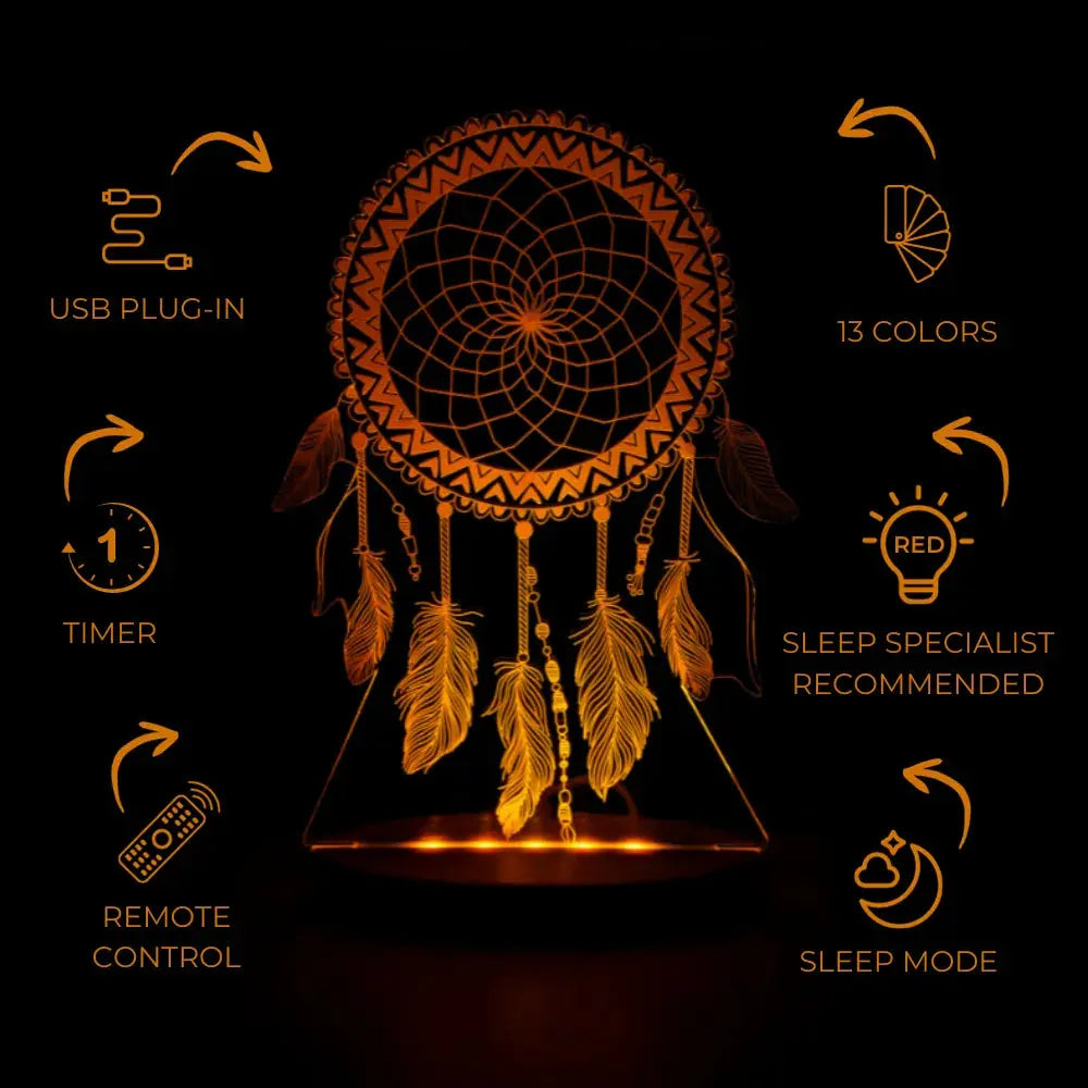 Duski Night Light with Dream Catcher Design - Soothing LED Bedside Lamp for Kids & Adults - Perfect for Nursery, Bedroom, or Relaxation Space