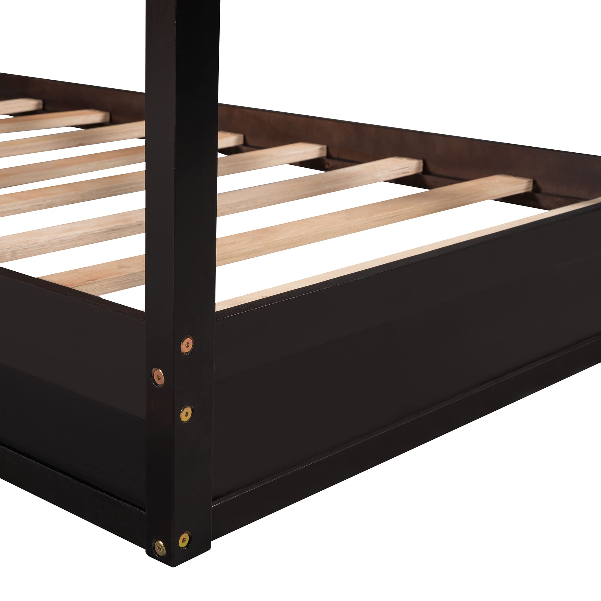 Bellemave L-Shaped Twin Bed Frame with Roof - Solid Wood Corner House Bed for Kids, Espresso Finish - Perfect for Small Spaces & Shared Kids' Rooms