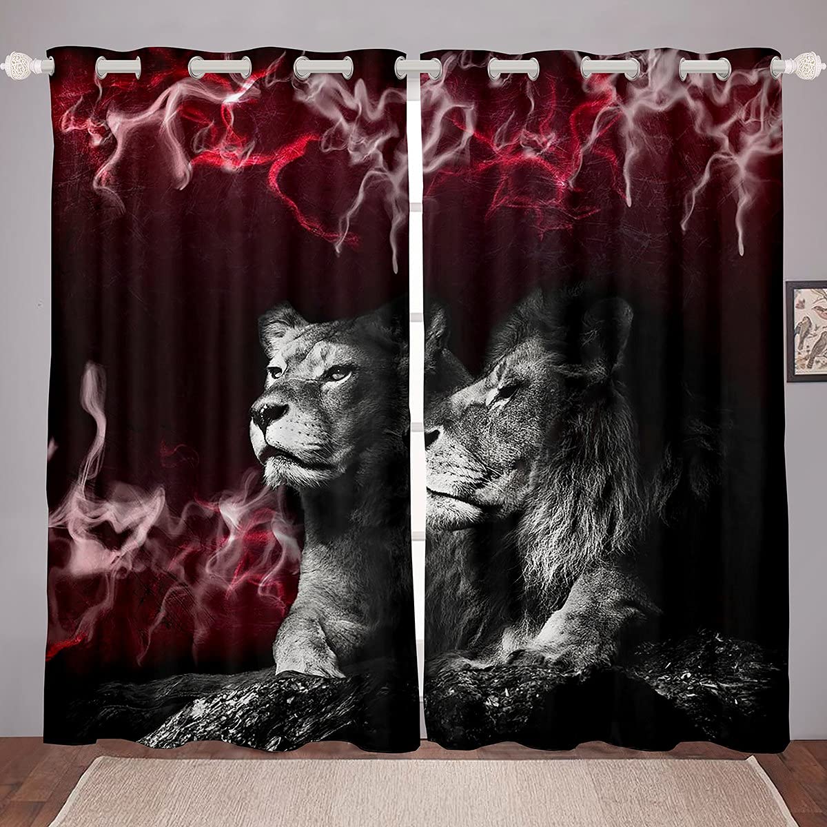 Erosebridal Lion Print Curtains for Kids & Adults - African Wildlife Tribal Animal Theme Window Drapes, 52