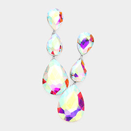 AB Crystal Triple Teardrop Earrings for Women - Elegant Dangling Drop Earrings with Sparkling Stones | Perfect for Weddings, Parties & Special Occasions