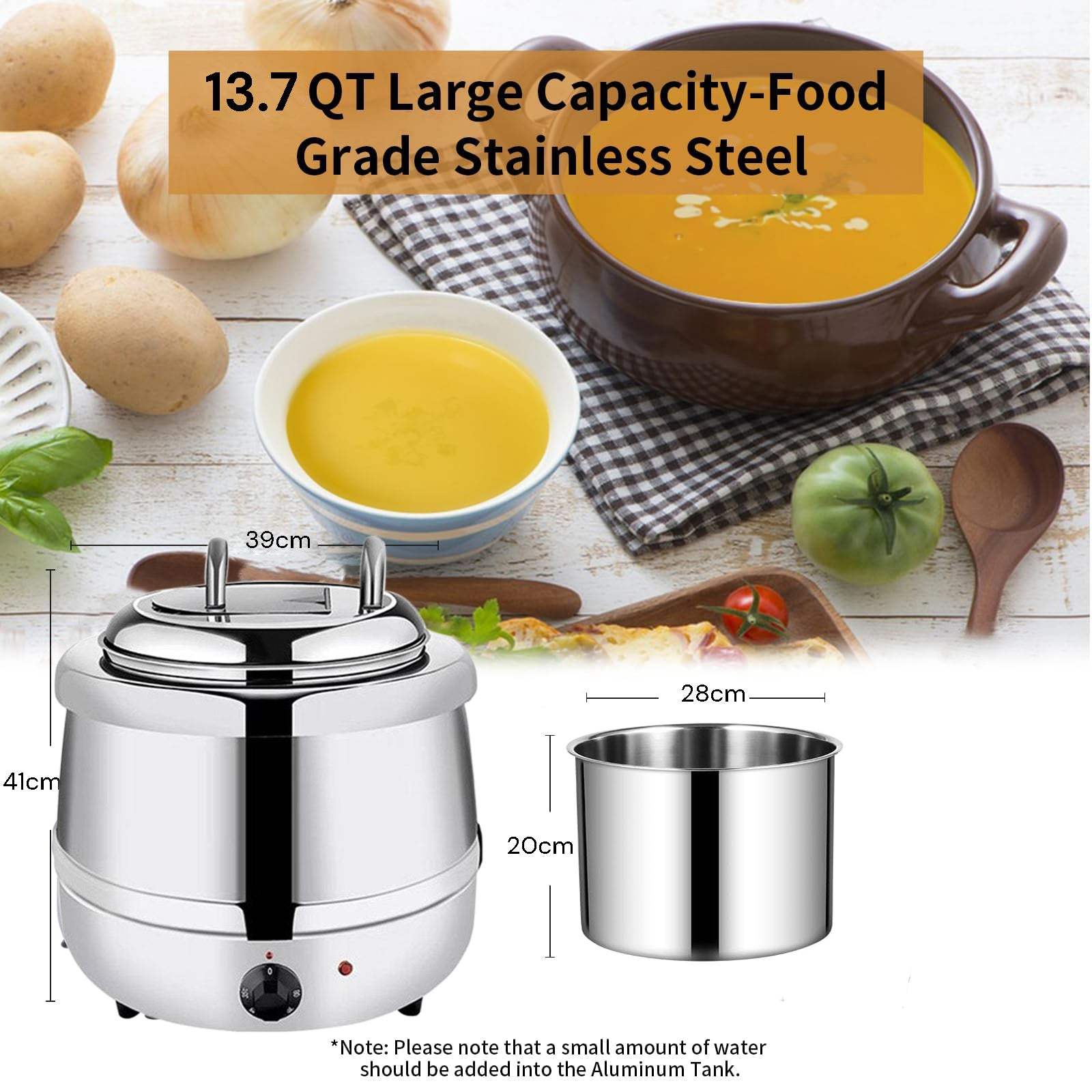 13L Commercial Electric Buffet Food Warmer - Stainless Steel Soup Warmer & Hot Holding Cabinet for Restaurants, Catering & Buffet Service