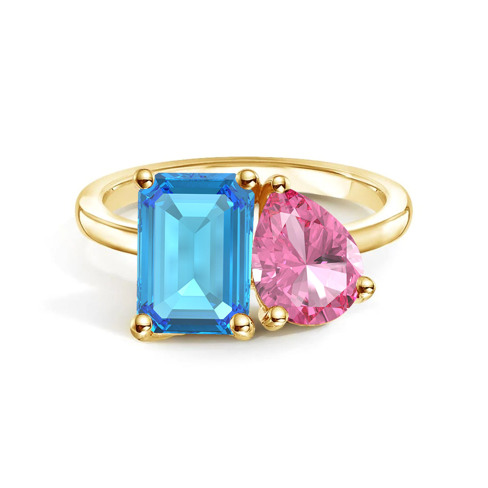 Personalized Toi et Moi Blue Topaz Birthstone Ring for Women - Custom Anniversary Jewelry Gift for Her - Perfect for Valentine's Day, Engagement & Romantic Occasions