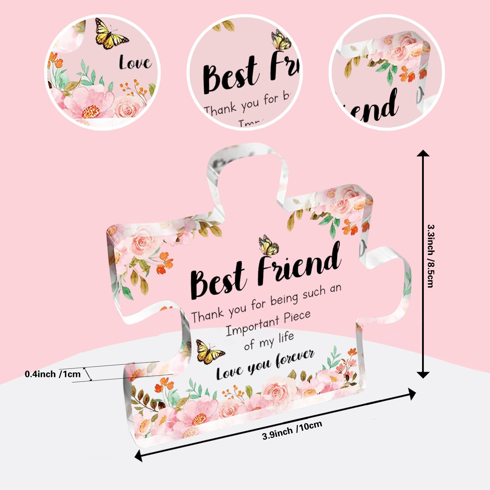 Unique Acrylic Puzzle Piece Friendship Gifts for Women - Thoughtful Bestie, BFF, Classmate Presents for Birthday, Anniversary, Graduation, Going Away - Perfect for Home Decor, Office Desk, or Keepsake Display
