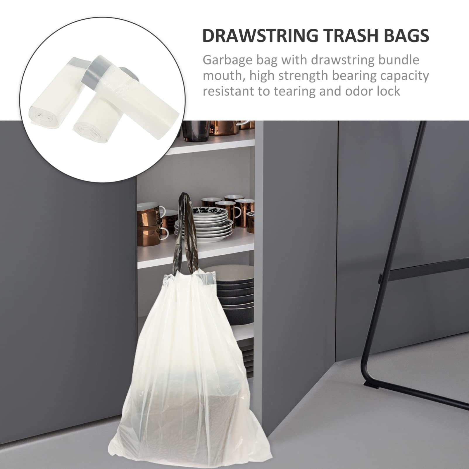 60pcs 4 Gallon Drawstring Trash Bags - Household Garbage Storage for Kitchen & Bathroom