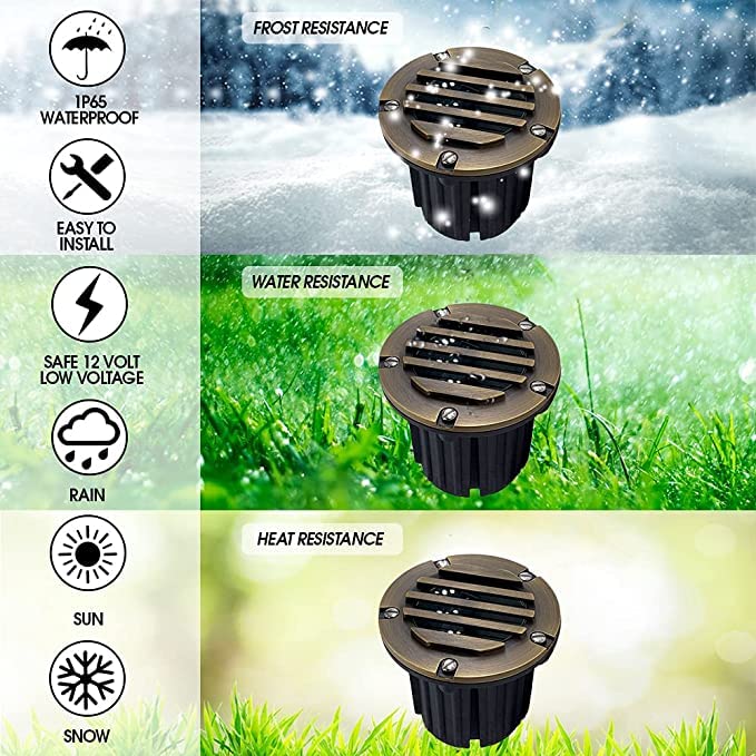 7W LED Spot Lights Outdoor Landscape Lighting - Solid Brass In-Ground Well Lights for Home, Garden, Patio & Deck (4 Pack) | Durable Security Lighting for Bright, Long-Lasting Illumination | Perfect for Pathway, Driveway & Yard Accent Lighting