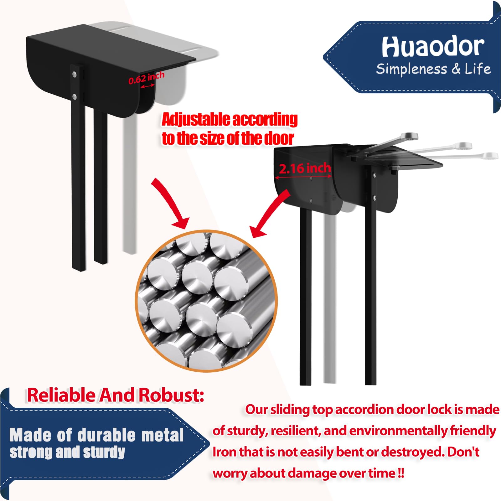 Huaodor Adjustable Bifold Door Lock - Child & Pet Safety Lock for Closet Doors (0.6