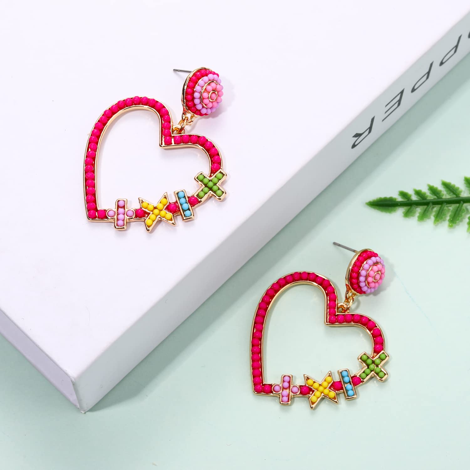 Math Teacher Earrings for Women - Beaded Heart Dangle Earrings, Back to School Jewelry Gifts for Educators - Perfect for Teacher Appreciation Day, Classroom Wear & Math-Themed Outfits