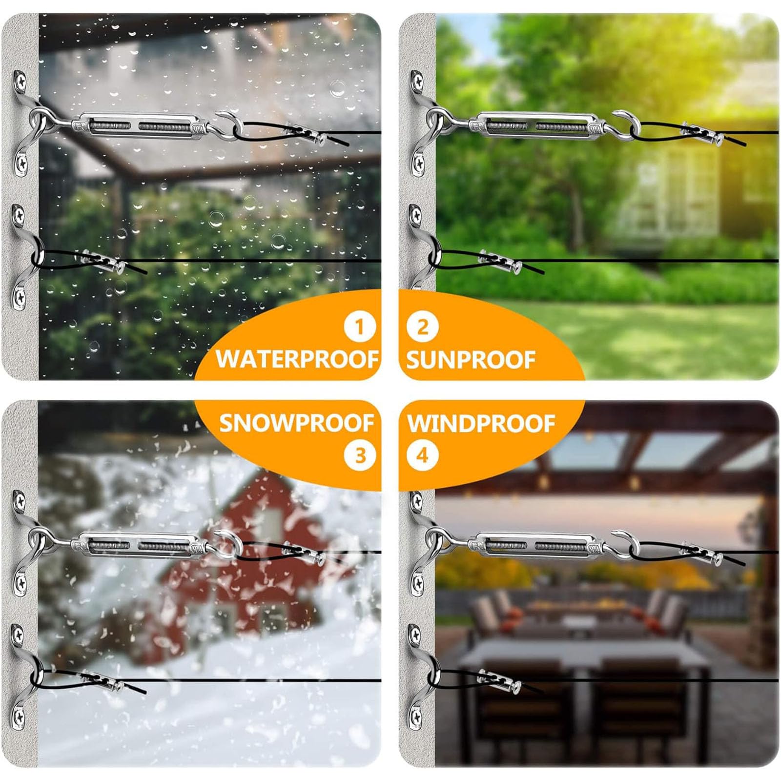 Outdoor String Light Hanging Kit with 164FT Nylon-Coated Stainless Steel Wire Rope, Turnbuckle & Hooks - Complete String Light Poles & Tension Wire System for Patio, Garden, Backyard, Wedding & Party Decorations
