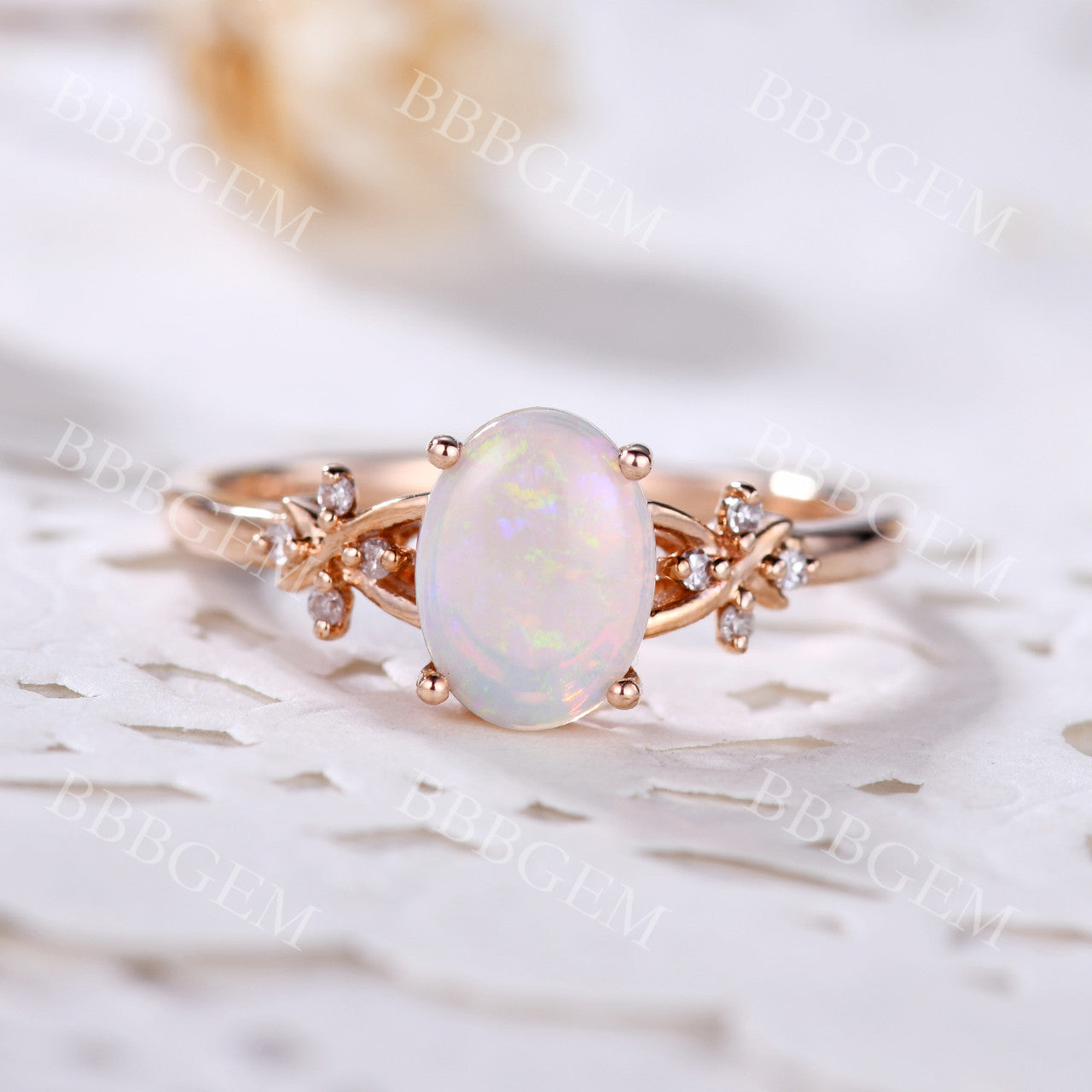 1.5CT Oval Australian Opal & Diamond Vintage Engagement Ring - Vine Wedding Band for Women, Perfect for Proposals, Anniversaries & Romantic Occasions