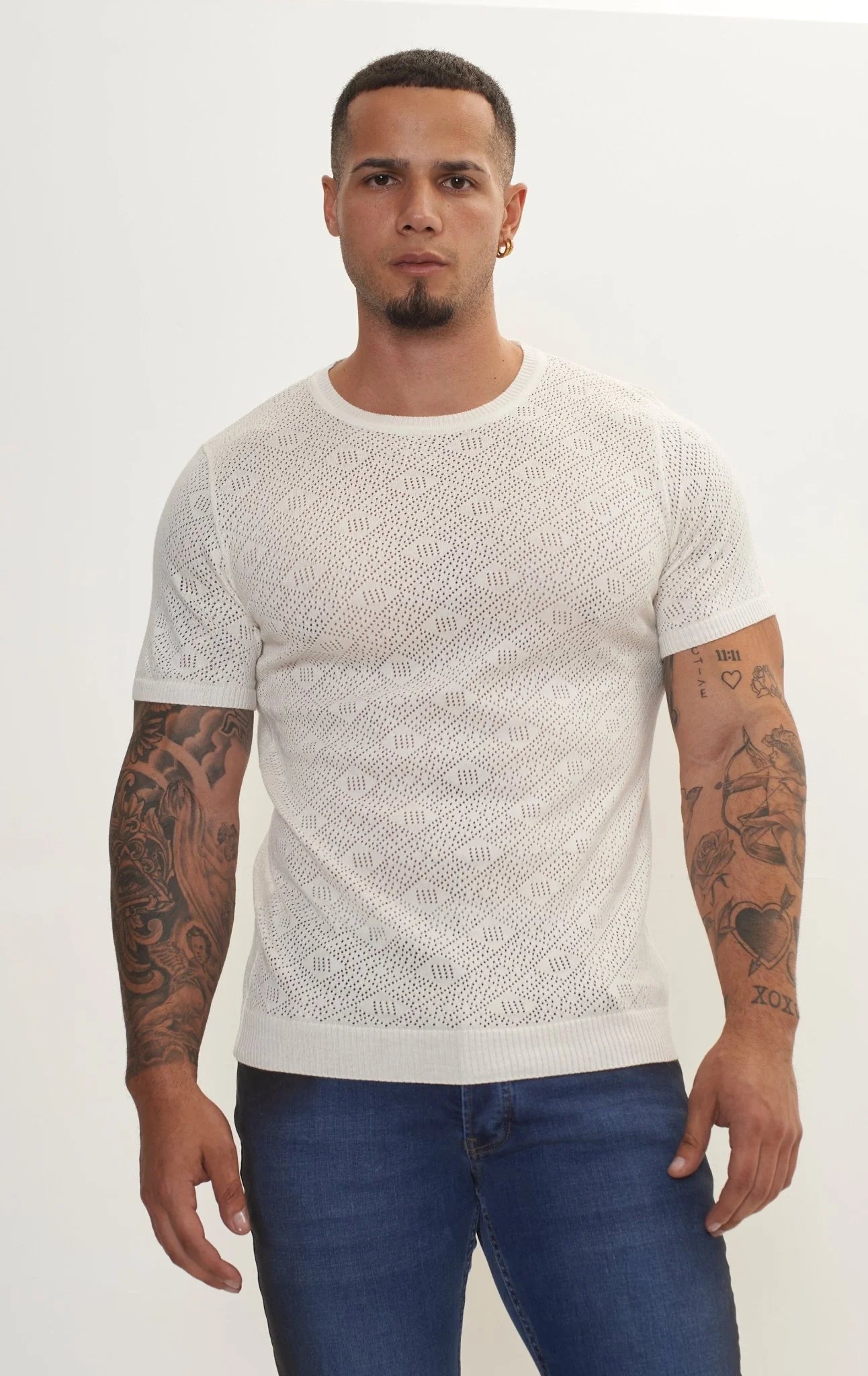 RNT23 Geometric Crochet T-Shirt in Off White | Stylish Boho Summer Top for Women | Perfect for Beach Outings, Music Festivals & Casual Wear