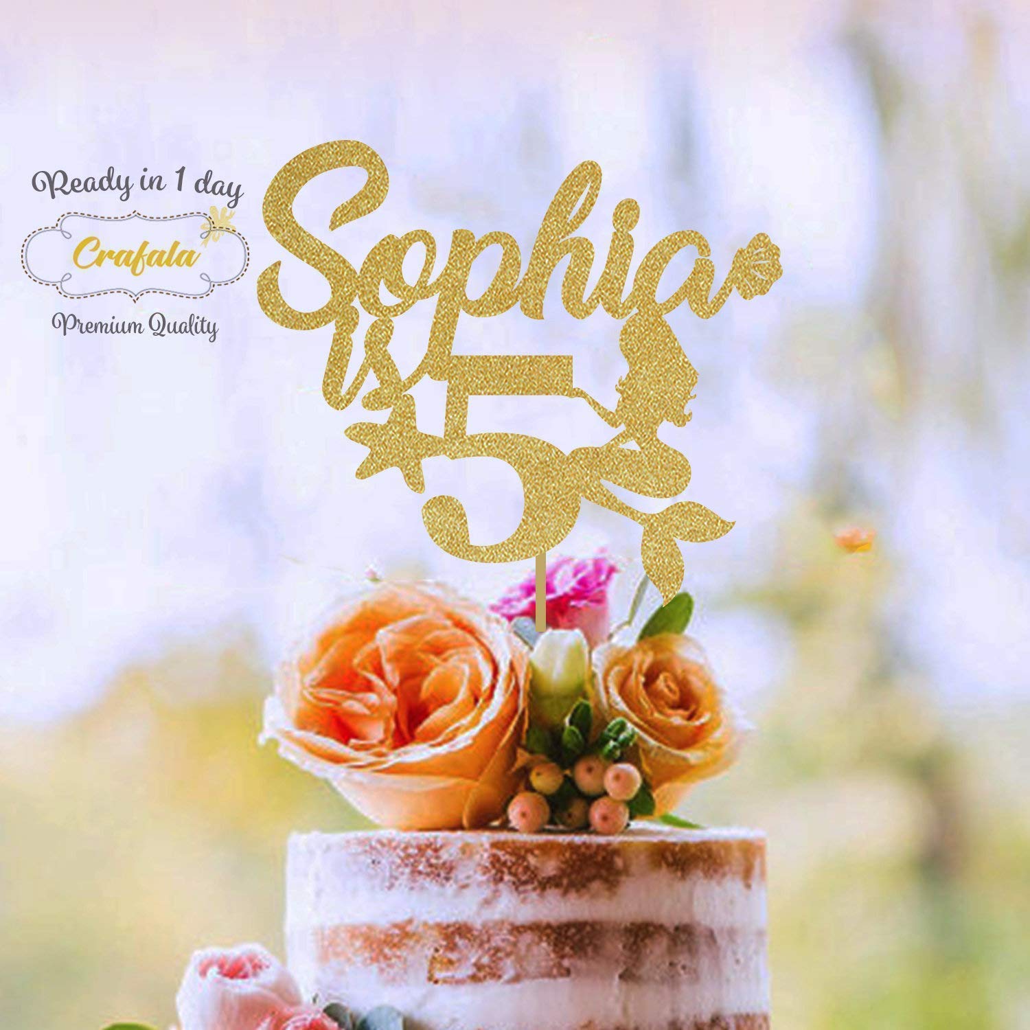 Custom Mermaid Cake Topper - Personalized 16th Birthday Cake Decoration with Gold Glitter & Custom Text - Perfect for Birthday Parties, Baby Showers & Wedding Cakes