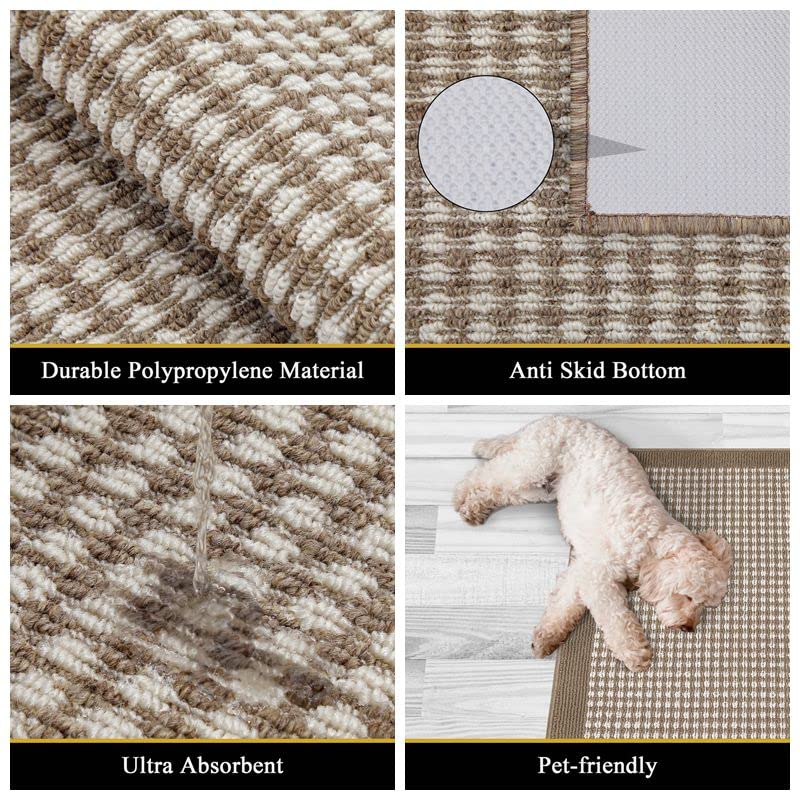**Ileading 3-Piece Non-Slip Kitchen Mat Set - Minimalist 3D Lattice Design, Machine Washable, Farmhouse Style Floor Rugs for Kitchen, Laundry, Hallway & Entryway (Brown)**    *Perfect for adding comfort and style to high-traffic areas while preventing slips and spills!*
