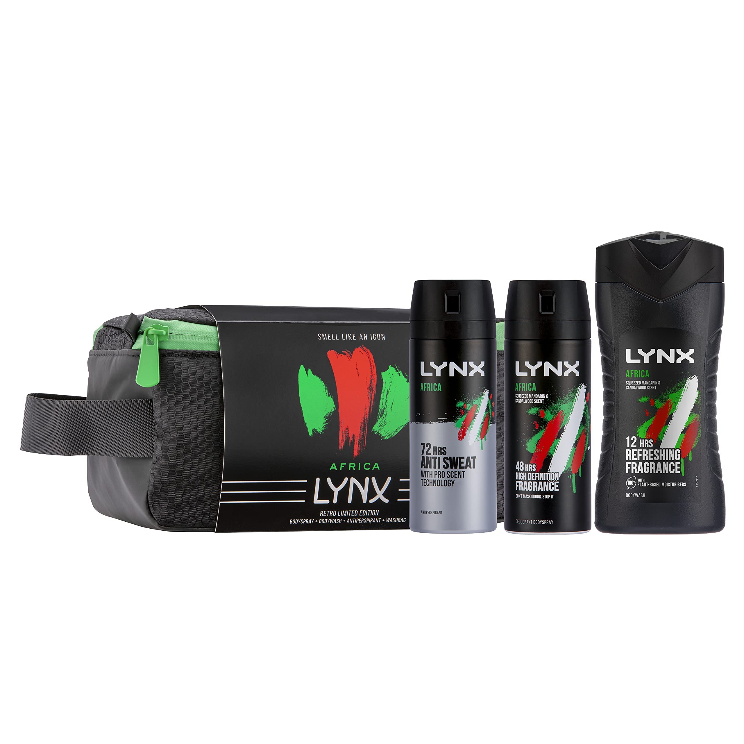 Lynx Africa Retro Limited Edition Trio - Men's 48-Hour Anti-Perspirant Deodorant, Body Spray & Shower Gel Gift Set with Wash Bag | Perfect for Travel, Gym & Daily Use | 3-Piece Fragrance Collection for Men