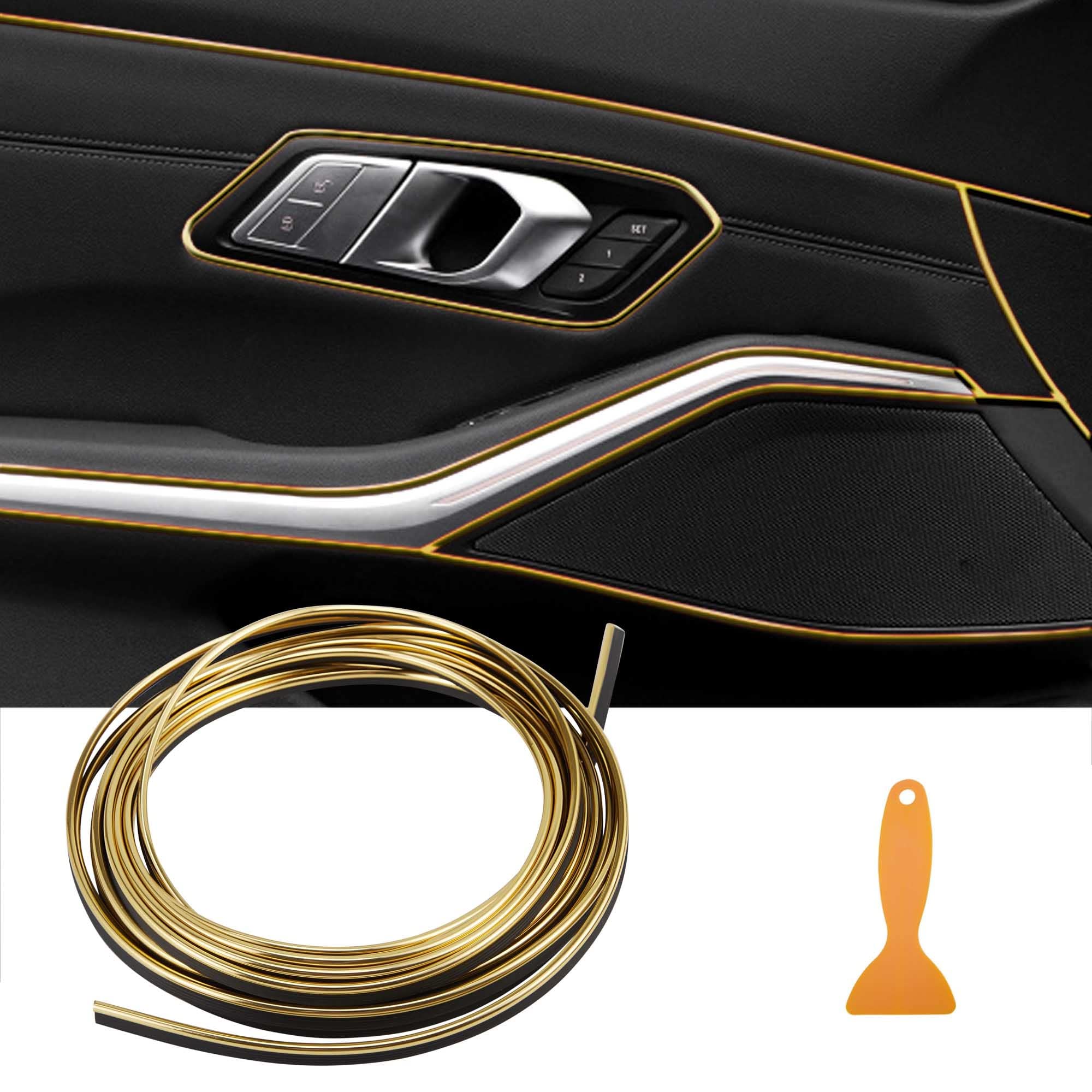 TOMALL Flexible Car Interior Moulding Strip - 5M(16ft) Electroplated Gold Dashboard Trim for Decoration & Protection - Easy Installation with Tools - Perfect for Sedans, SUVs & Luxury Vehicles