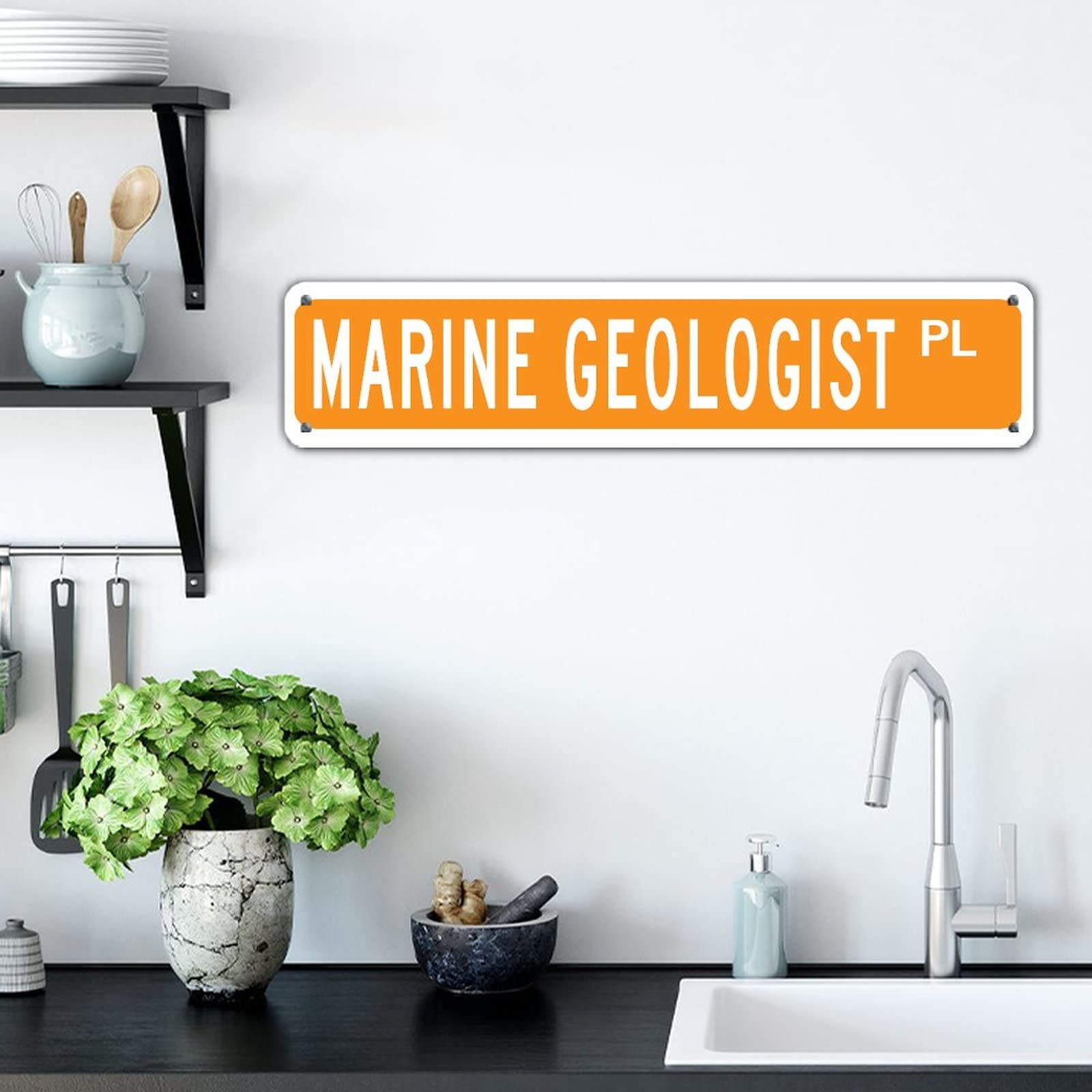 Custom Retro Solid Yellow Aluminum Plaque Sign - Marine Geologist PL - UV Protected for Indoor & Outdoor Use - 4x18 Inches - Perfect for Office, Garage, Restaurants, and Street Decor