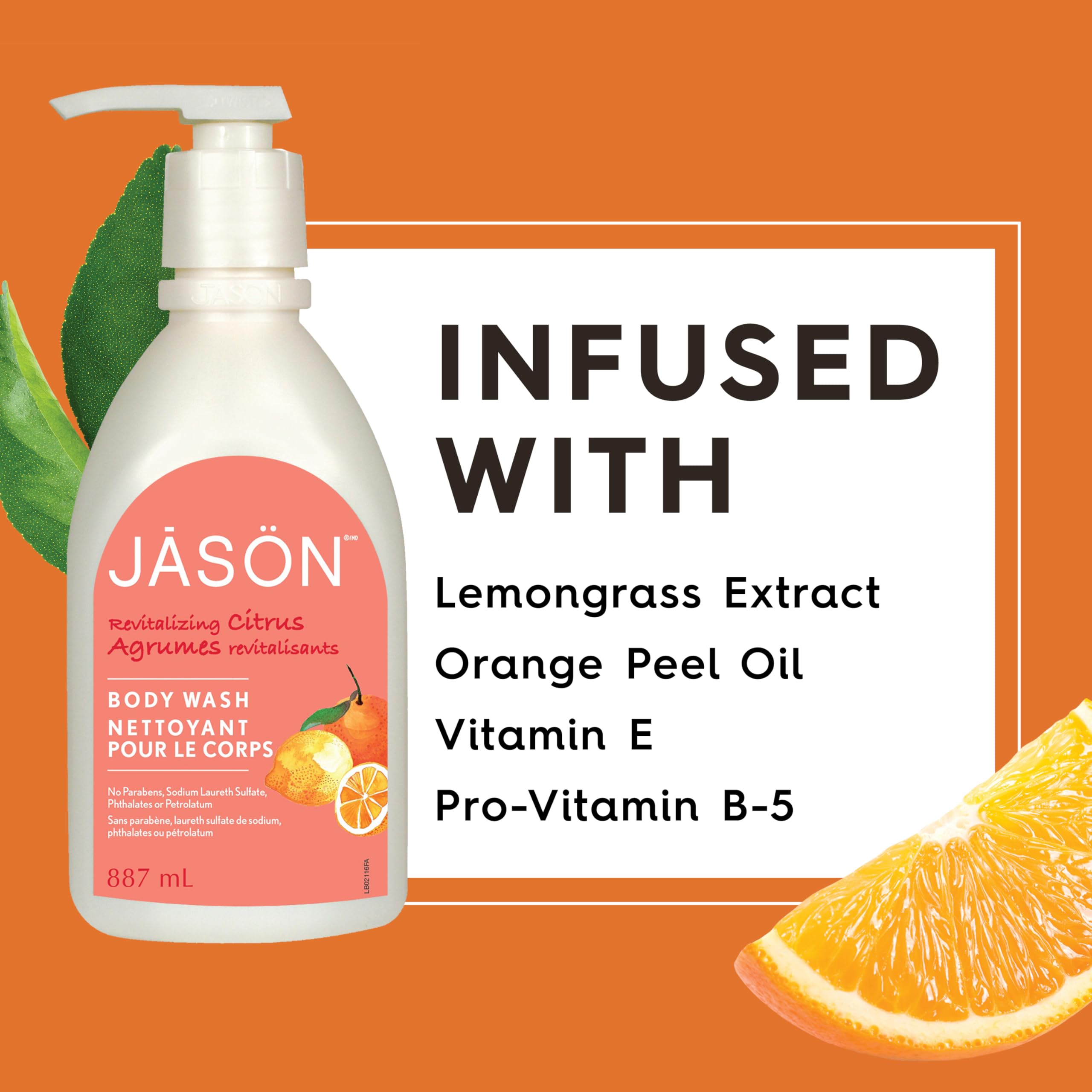 JASON Natural Body Wash - Citrus Scent, 30 Fl Oz | Organic & Sulfate-Free Shower Gel for Men & Women | Refreshing Daily Cleanser for Dry & Sensitive Skin | Perfect for Gym, Travel & Home Use