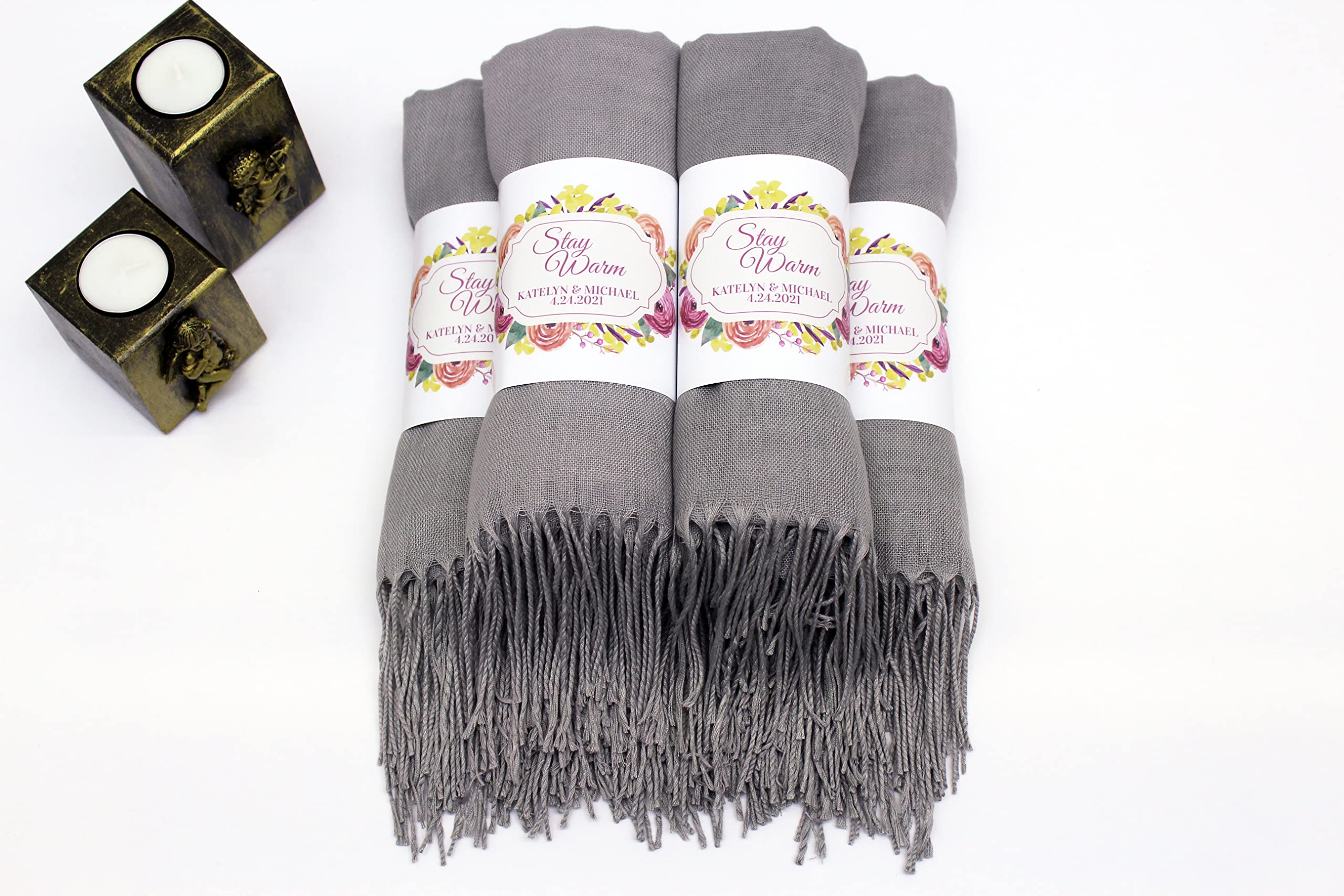 25 Pcs Soft Pashmina Shawl for Women - Personalized Luxury Scarf for Evening Dresses, Weddings & Bridesmaid Gifts (Gray) | Perfect for Wedding Favors, Guest Gifts & Special Occasions