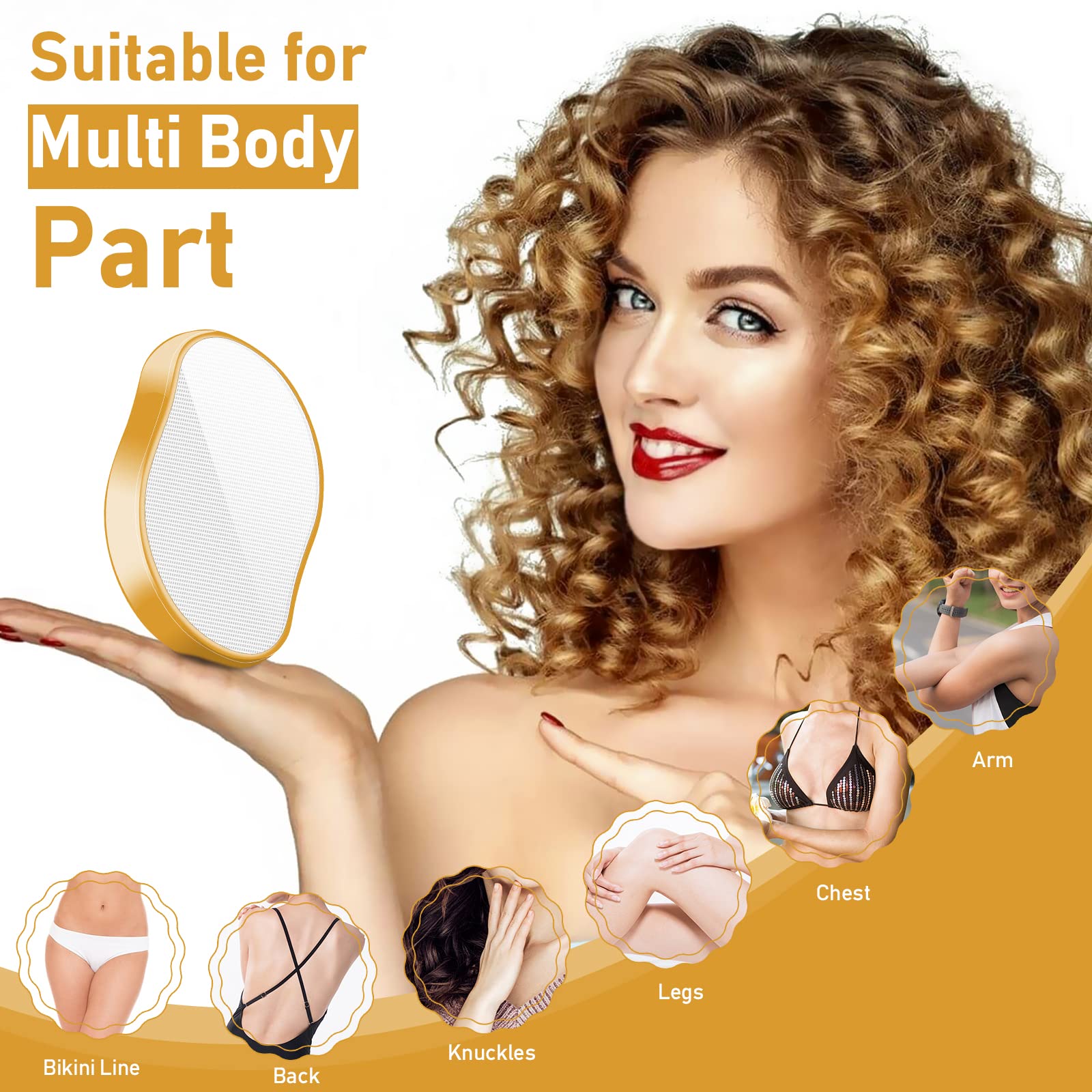 **Reusable Crystal Hair Eraser for Women & Men – Painless Exfoliation & Hair Removal Tool for Back, Arms, Legs (Gold) | Smooth Skin at Home, Spa & Travel**