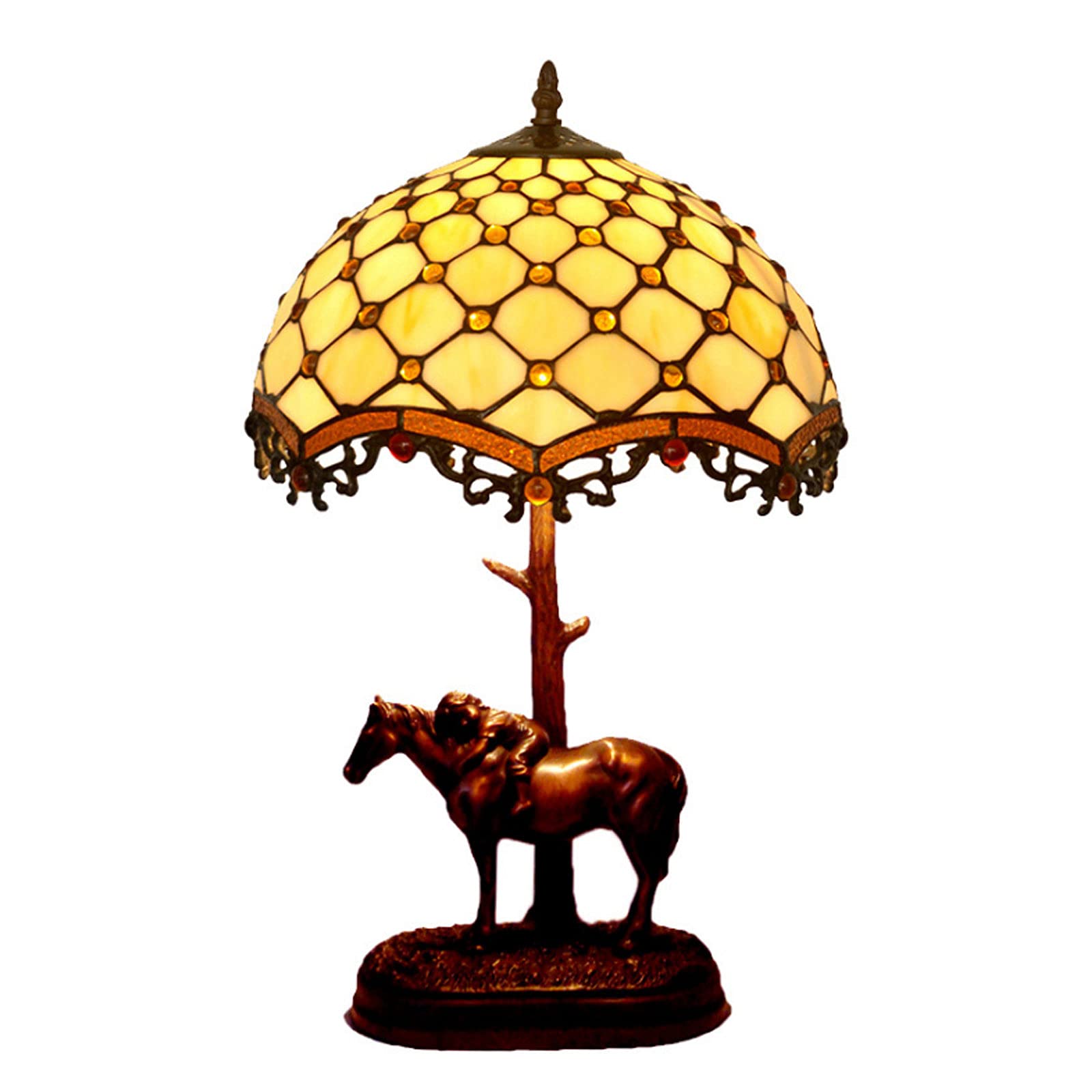12 Inch Yellow Glass Table Lamp with Resin Base - XYYRYS Bedside Reading Light for Bedroom, Living Room, Office & Cafe Decor