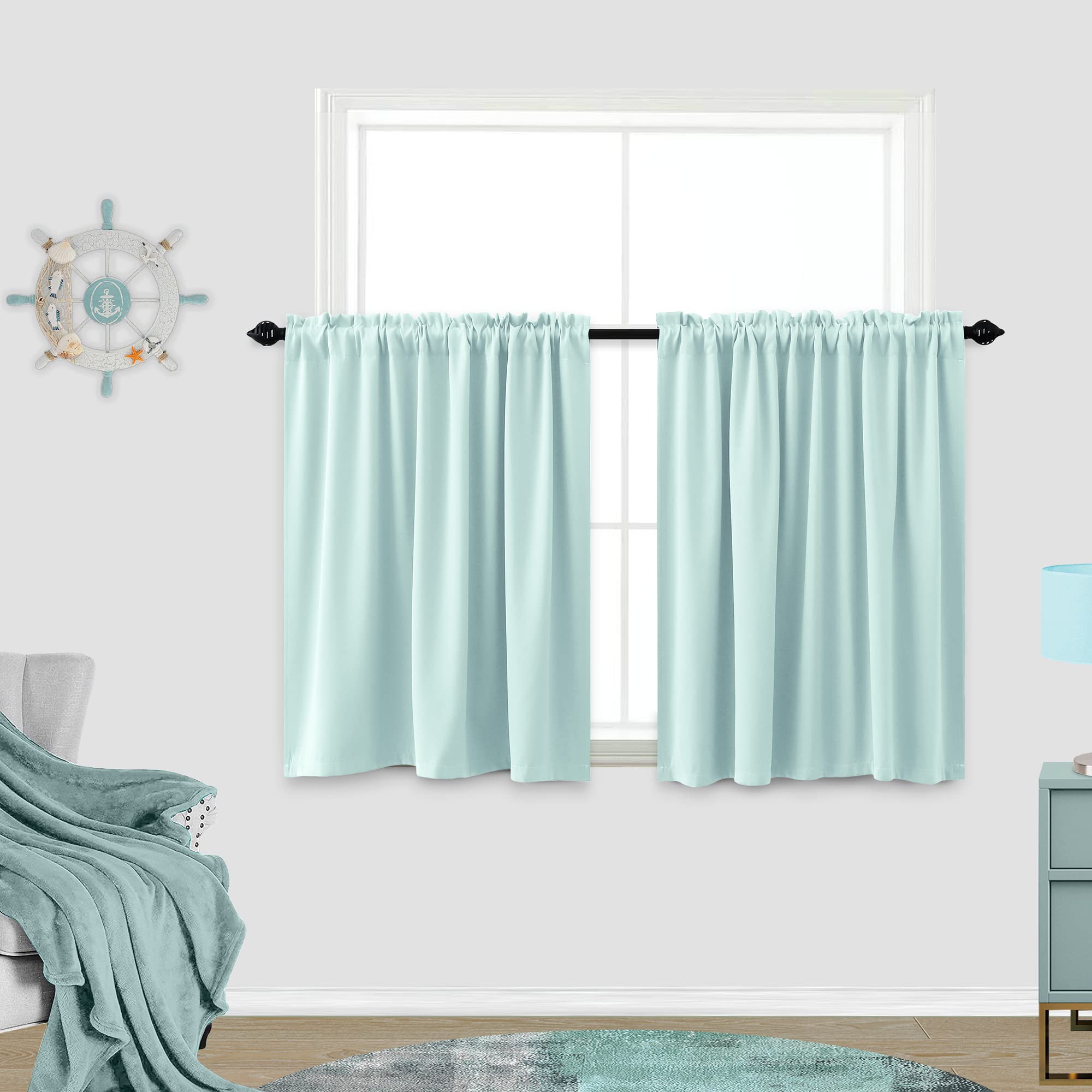 KOUFALL Mint Green Blackout Curtains - 24 Inch Light Blocking Kitchen & Bathroom Valances for Windows, Perfect for Privacy & Sun Protection