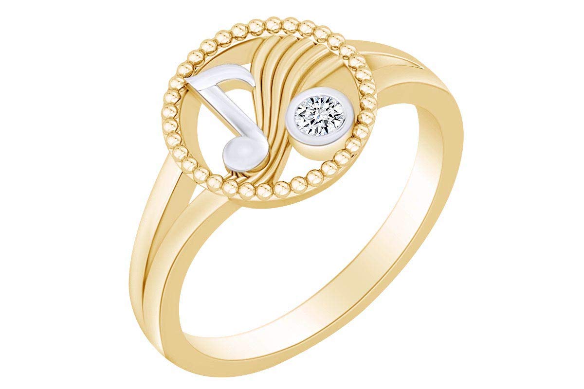 Round White Natural Diamond Accent Two Tone Musical Note Solitaire Ring - Elegant Jewelry Gift for Musicians, Brides & Music Lovers