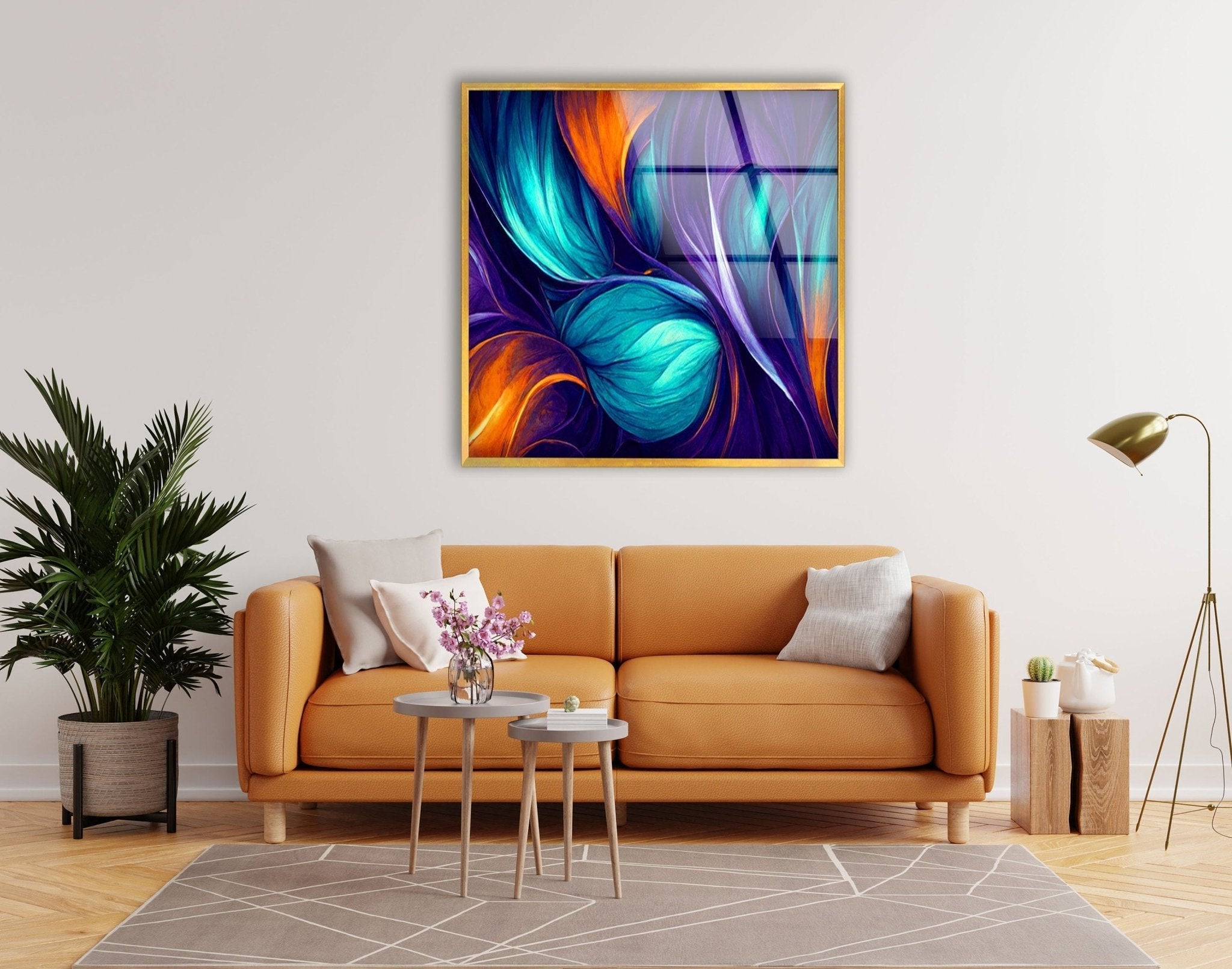Abstract Organic Floral Glass Wall Art - Handmade Modern Home Decor for Living Room, Bedroom & Office - Unique 3D Textured Glass Panel Artwork for Wall Decor