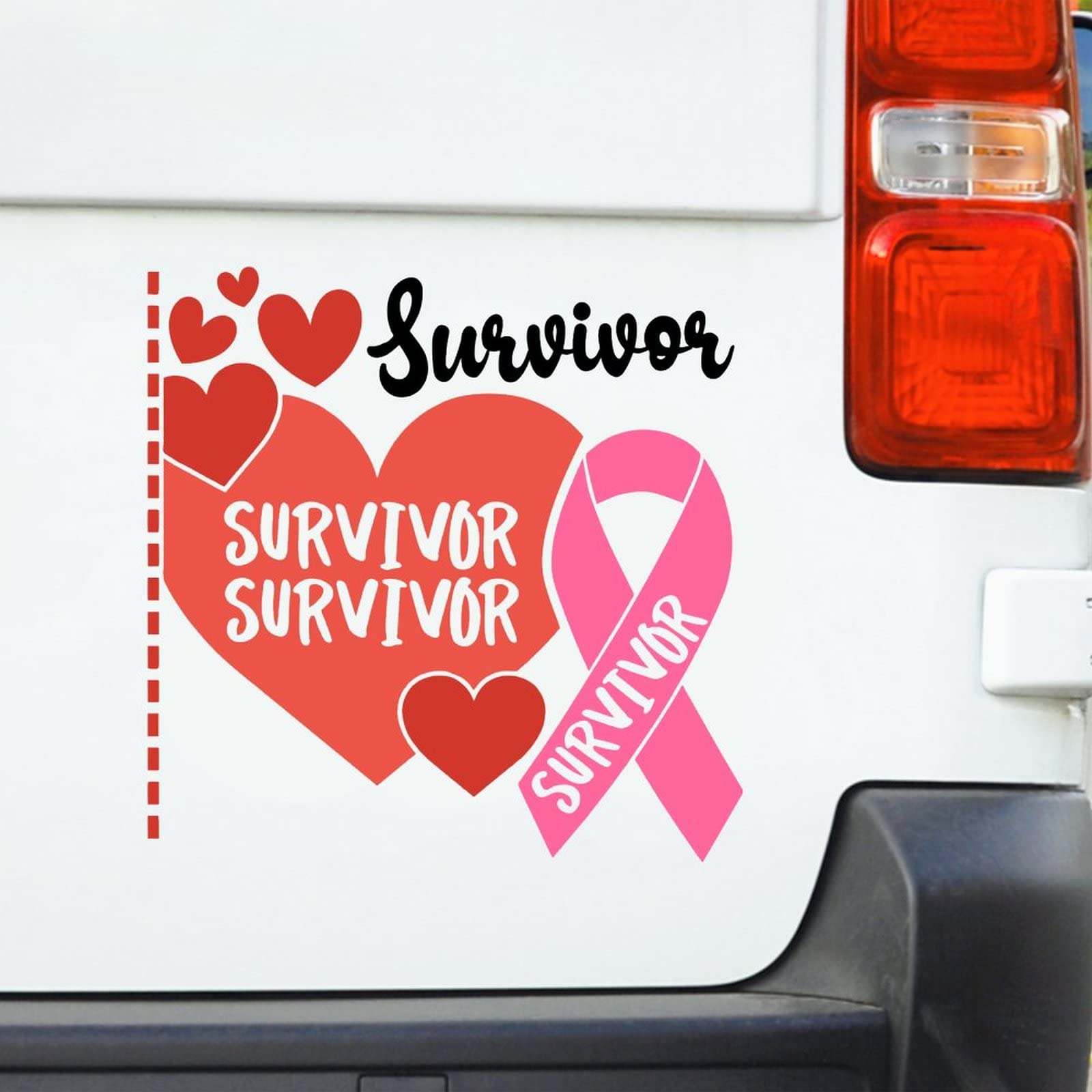 Pink Ribbon Car Decal - Vinyl Survivor Heart Window Sticker for Cancer Awareness - Waterproof Bumper Sticker for Cars & Trucks - Perfect Gift for Survivors & Supporters - Show Support on Windows, Bumpers, Laptops