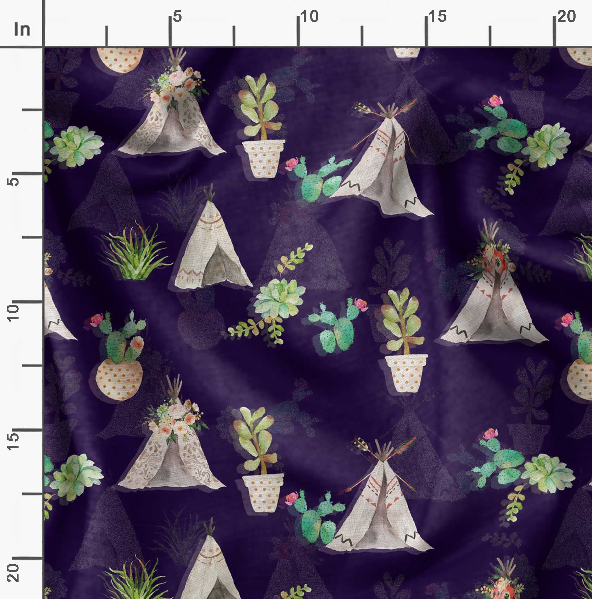 Soimoi Moss Georgette Purple Fabric by The Yard - 42 Inch Wide Southwestern Cactus Print Textile for Dresses, Curtains & Home Decor | Stylish Printed Fabric for DIY Sewing Projects