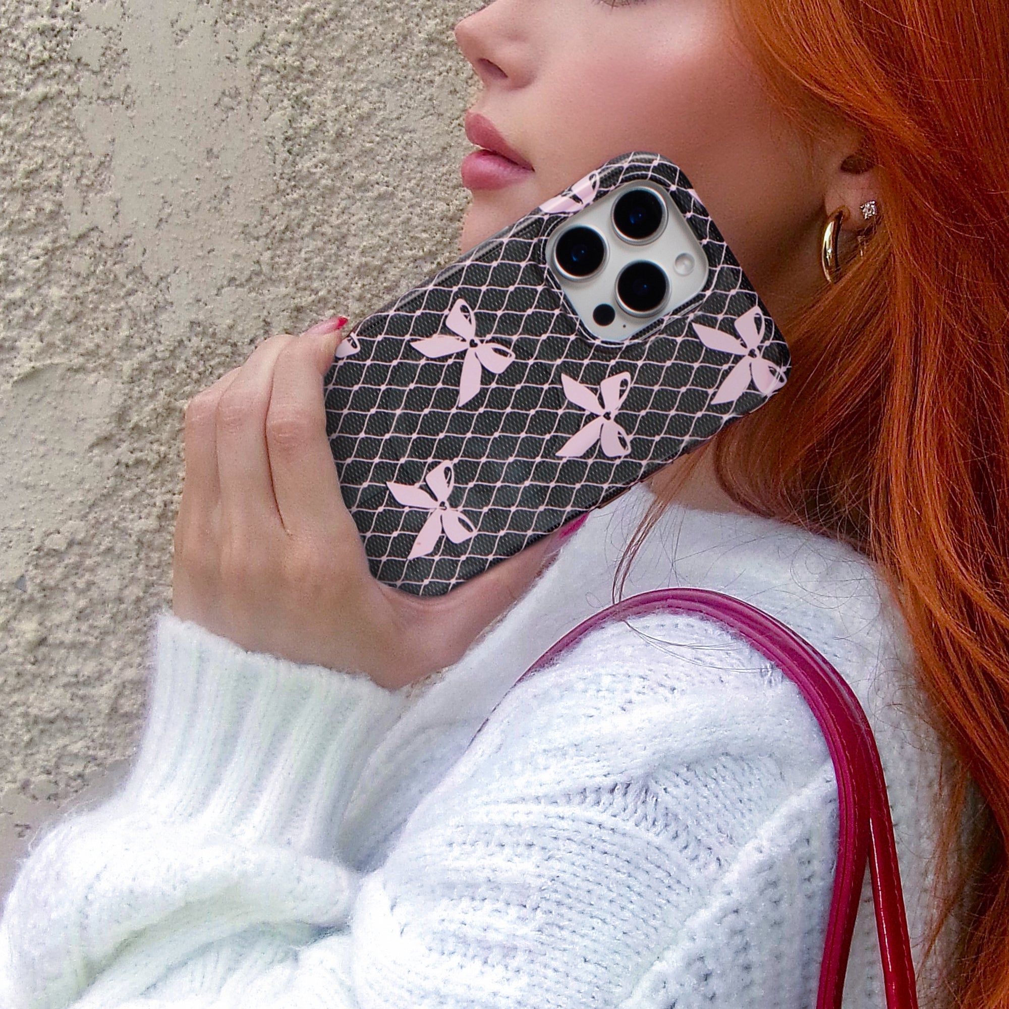 Elegant Lacy Pink Bow iPhone Case - Cute & Stylish Protective Cover for iPhone 13/14/15 Pro Max - Perfect for Parties, Weddings & Everyday Fashion Accessory