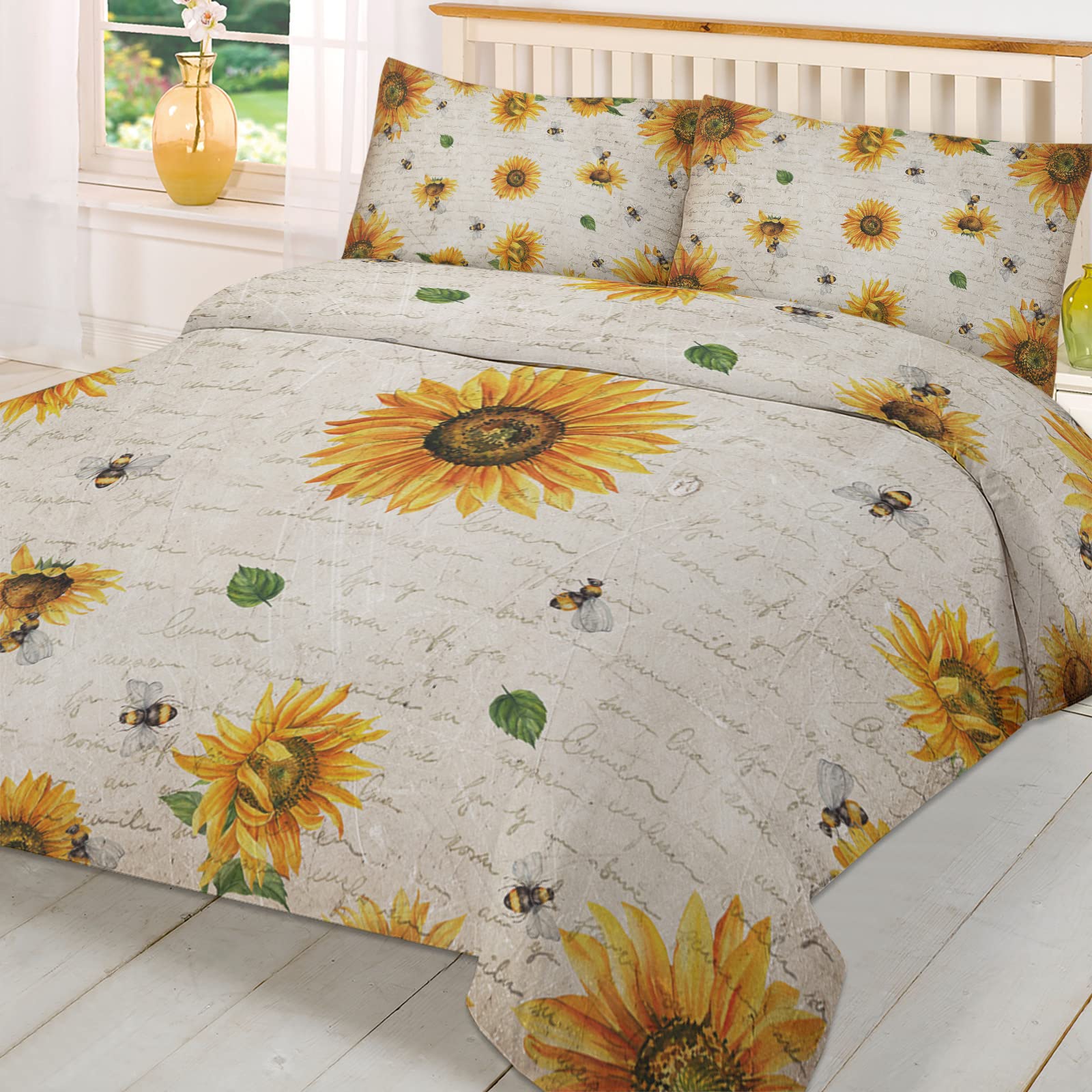 SODIKA 3-Piece Duvet Cover Set with Zipper Closure - Ultra Soft & Breathable Luxury Hotel Quality Bedding (1 Duvet Cover + 2 Pillowcases) - Sunflower Print Twin Size 68x86 Inches - Perfect for Bedroom Decor, Guest Rooms & Cozy Home Comfort