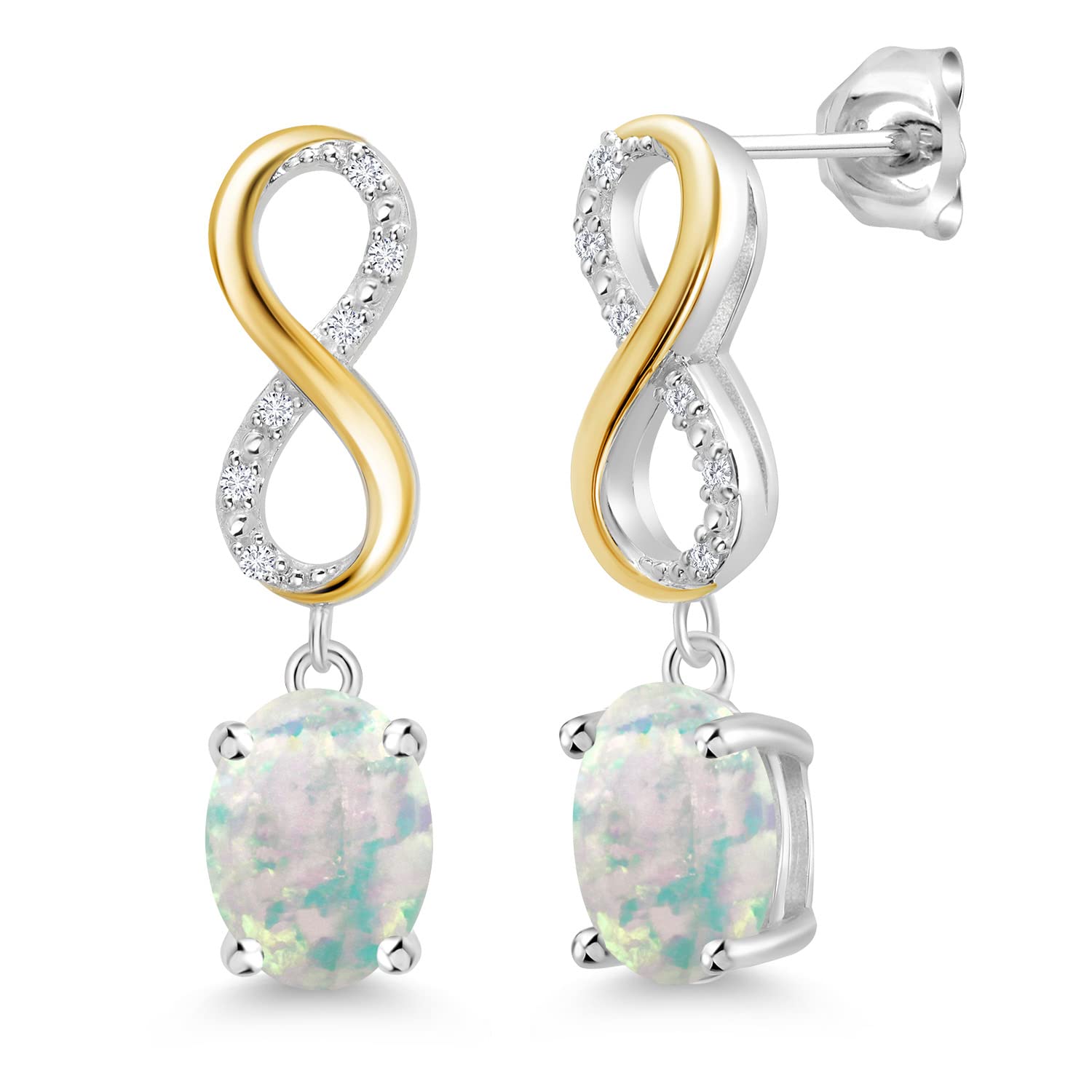 Gem Stone King 8X6MM Oval Cut Dangle Infinity Earrings for Women - Genuine Birthstone & Lab Grown Diamond - 925 Sterling Silver & 10K Yellow Gold - Elegant Fine Jewelry Gift for Her, Mom, Wife | Perfect for Weddings, Anniversaries & Special Occasions