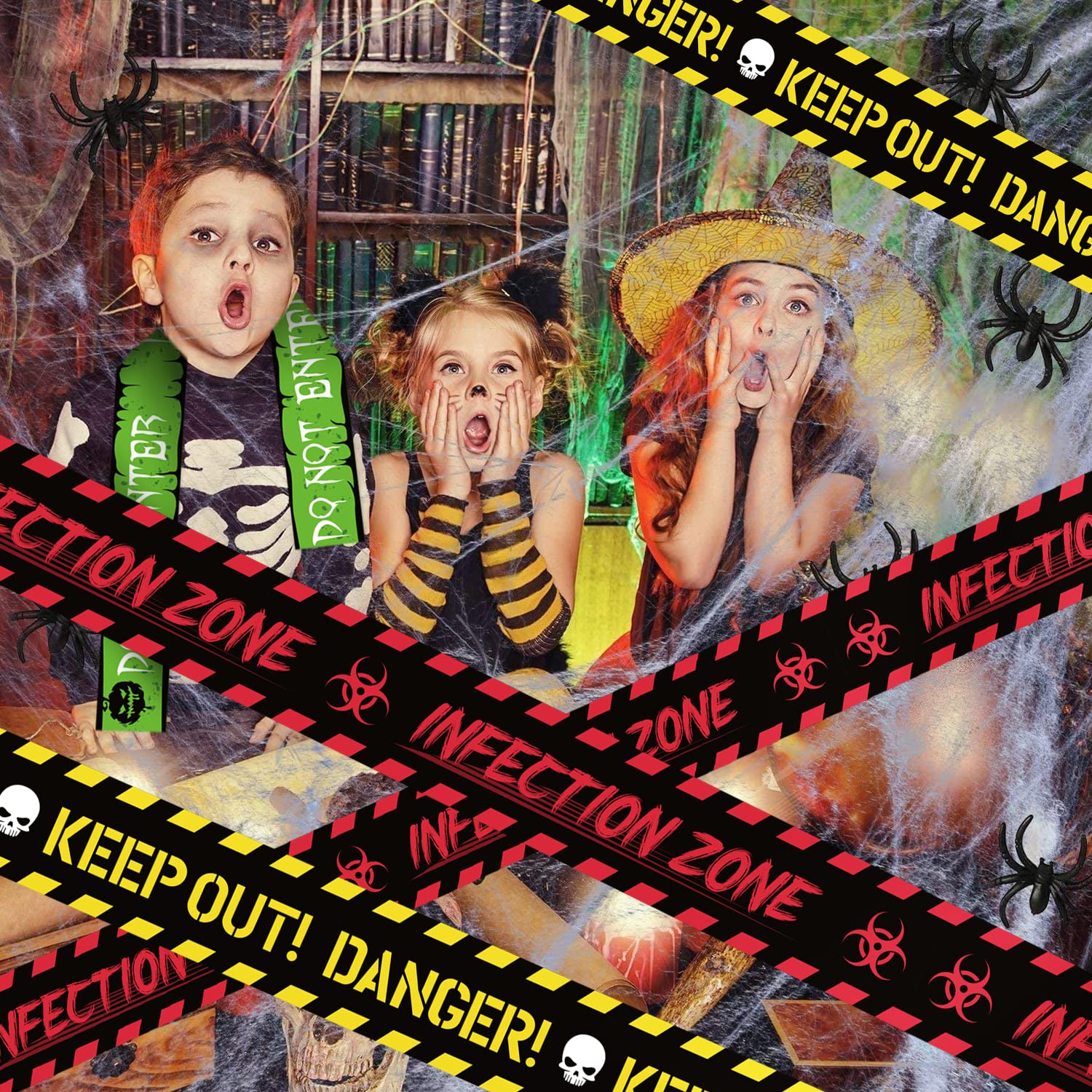 DIYASY Halloween Caution Tape Decoration - 3 Pack 100Ft Yellow Zombie Warning Tape & Red Fright Duct Tape Bundle for Party Decor, Haunted Houses, Crime Scenes, and Spooky Events