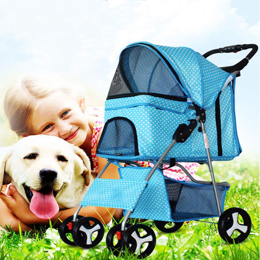 Blue 4-Wheel Waterproof Pet Stroller for Small Dogs & Cats - Multiple Windows, Universal Wheels, Luggage Basket - Perfect for Outdoor Walks, Travel, and Vet Visits
