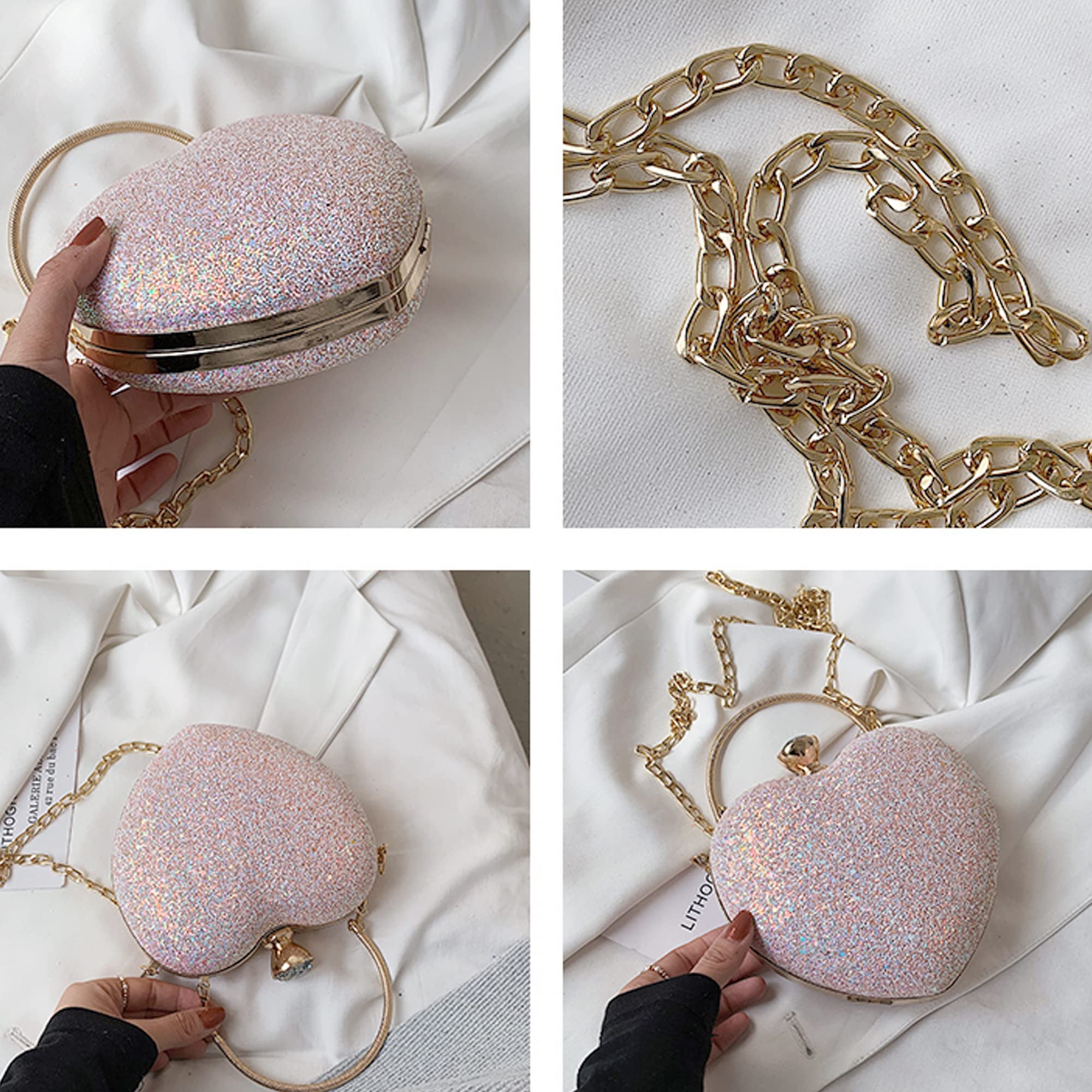 ZLM BAG US Women's Heart Shaped Velvet Evening Purse for Wedding Party Valentine's Day - Elegant Shoulder Handbag for Date Night, Prom, Special Occasions