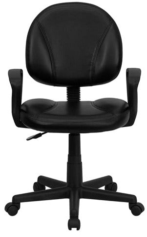 Ergonomic Mid Back Black Leather Swivel Office Chair with Adjustable Back Depth & Arms - Comfortable Task Chair for Home Office, Gaming & Workspaces