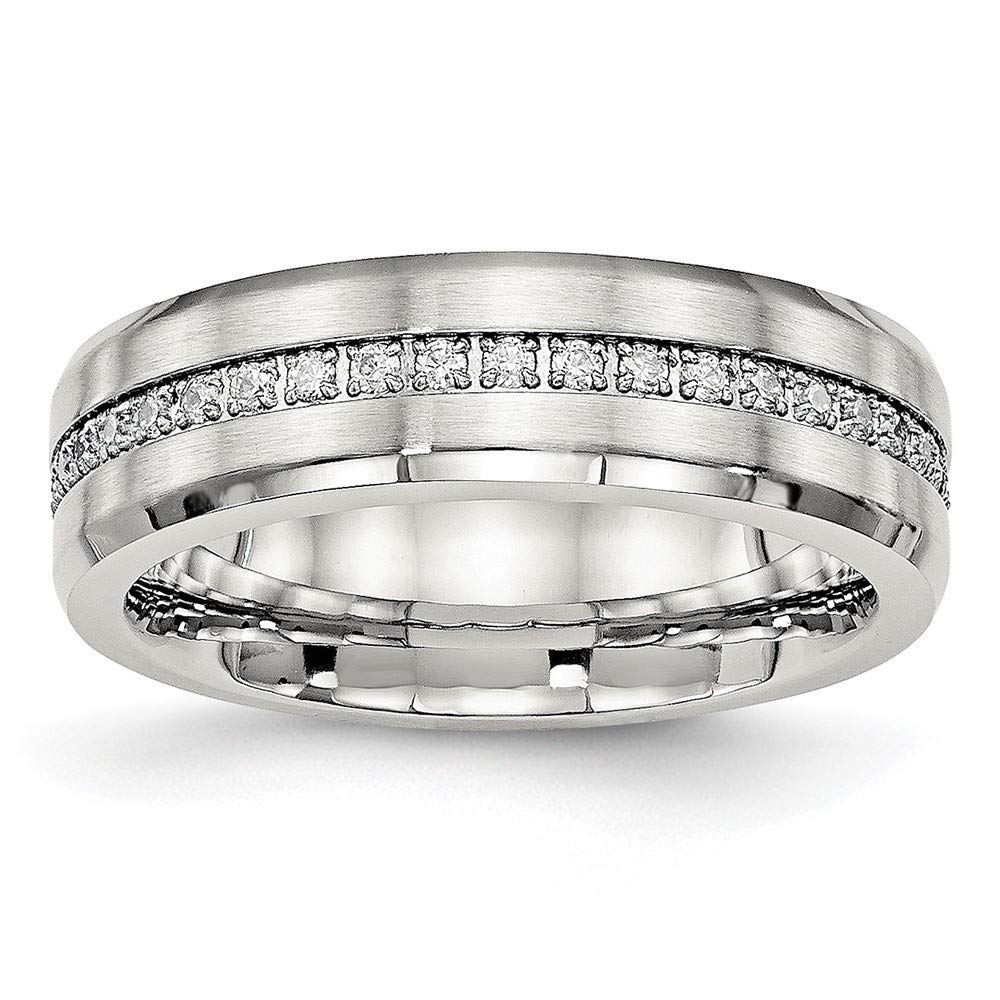 Stainless Steel Brushed & Polished Cubic Zirconia Ring for Women - Elegant Fine Jewelry Gift for Her (Size 5) - Perfect for Anniversary, Birthday & Special Occasions