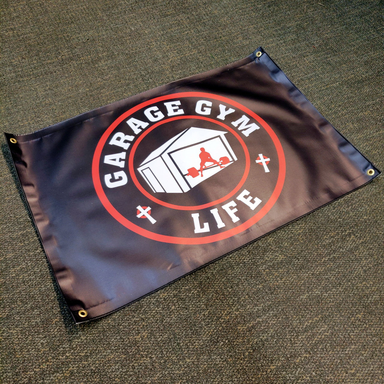 NEW Garage Gym Life Banner 2'x3' Flag - Durable Polyester Fitness Motivational Decor for Home Gym, CrossFit & Workout Room - Perfect for Wall Hanging & Indoor/Outdoor Use
