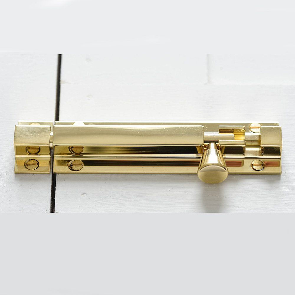 Polished Brass Square Section Barrel Bolt - Heavy Duty Door Latch for Barns, Sheds & Gates - Rust-Resistant & Durable Hardware for Home & Outdoor Use