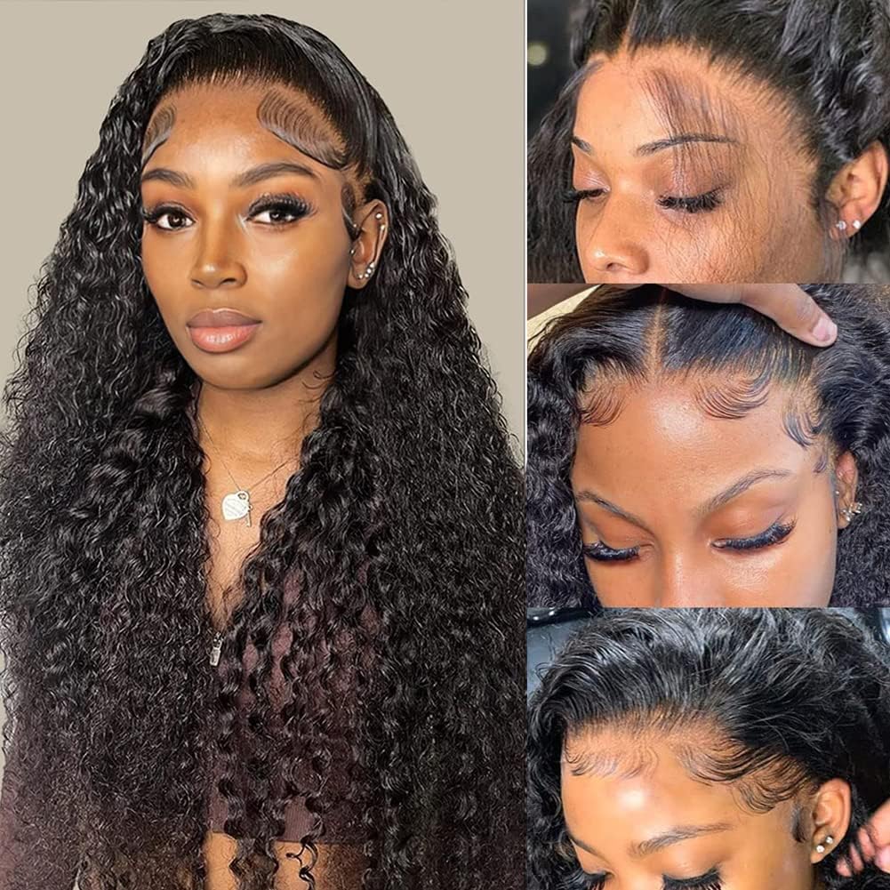 13X4 HD Curly Lace Front Wigs Human Hair - Pre Plucked with Baby Hair 180% Density Brazilian Deep Wave Wigs for Black Women - 9A Glueless Lace Frontal Wig Natural Color (30 Inch) - Perfect for Daily Wear, Parties, Weddings & Special Occasions