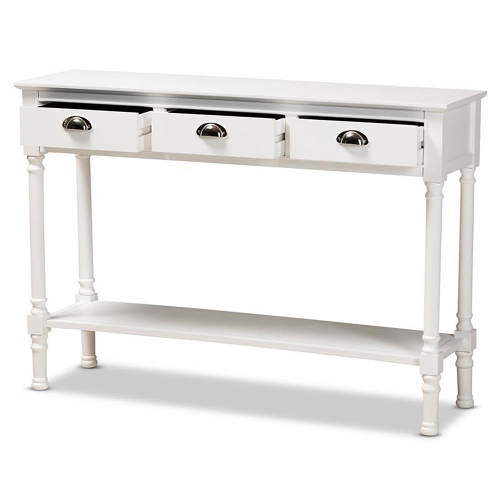 BOWERY HILL White Finished Wood 3-Drawer Entryway Console Table - Modern Hallway Entry Table with Storage for Small Spaces | Perfect for Foyer, Living Room & Apartment Decor