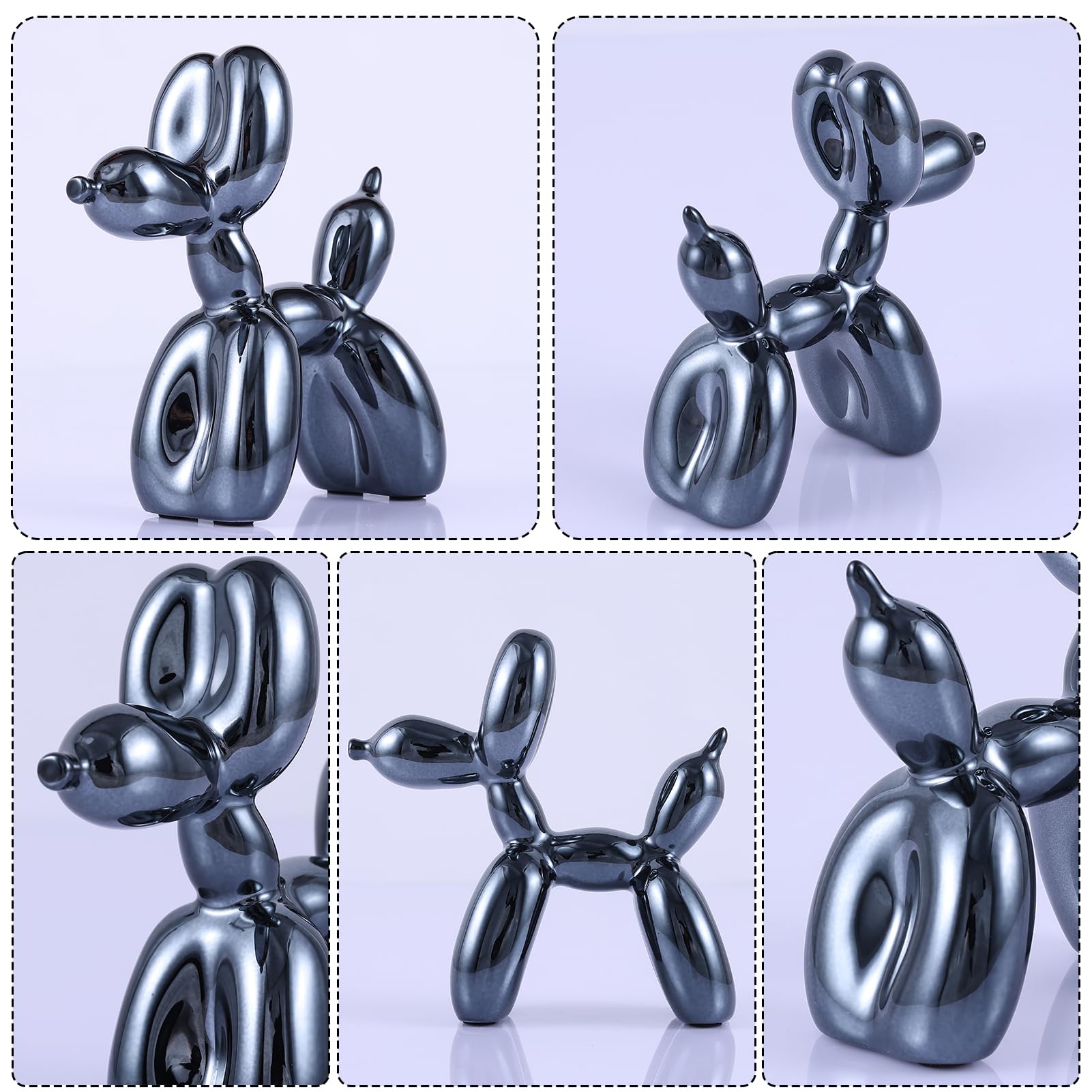 Black Balloon Dog Sculpture - Modern Gold Balloon Animal Decor for Preppy Room, Shelf, Desk & Office - Cute Home Decor Statue for Bedroom, Living Room & Workspace