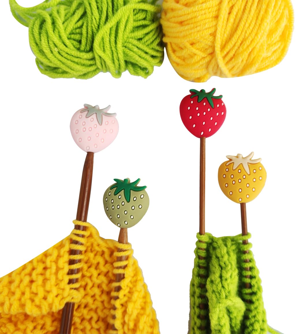 Toeloioh Knitting Needle Stoppers - Cartoon Animal Knitting Needle Point Protectors, Cute Strawberry End Caps for Knitting (Red) | Perfect Knitting Accessories for Yarn Projects, DIY Crafts & Gift Making