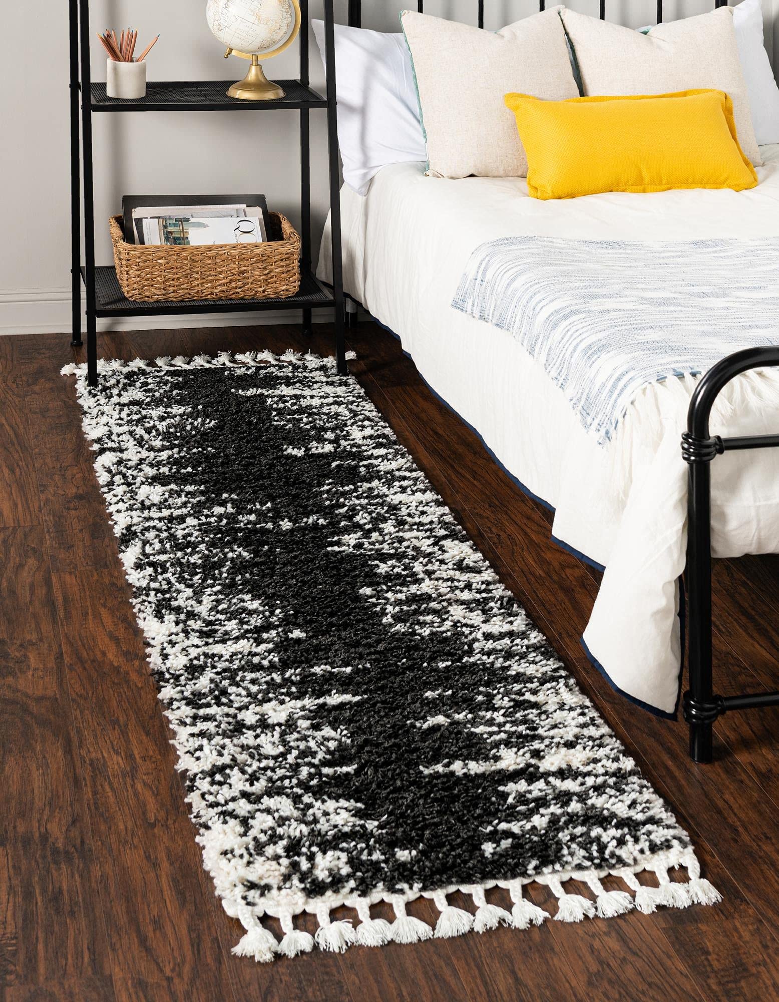 Serenity Shag Collection 8 Ft Runner Rug - Soft Black and White Shag Carpet for Hallway & Entryway | Cozy Home Decor, Living Room & Bedroom Accent