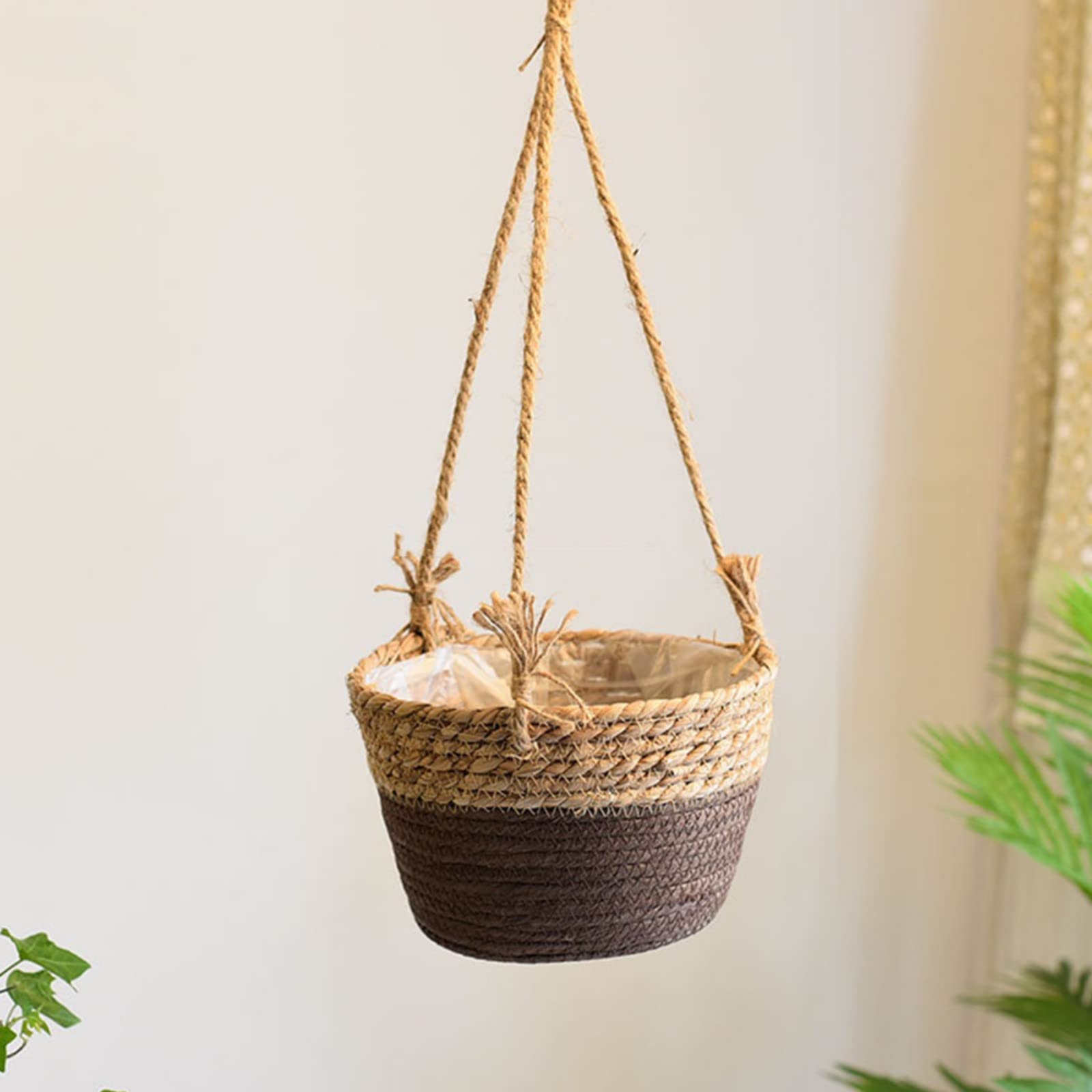 Macrame Seagrass Hanging Planter Basket - Natural Woven Flower Pot Holder for Indoor Plants, Home & Balcony Decor - Perfect for Boho Home Decor, Living Room Greenery, and Small Space Gardening