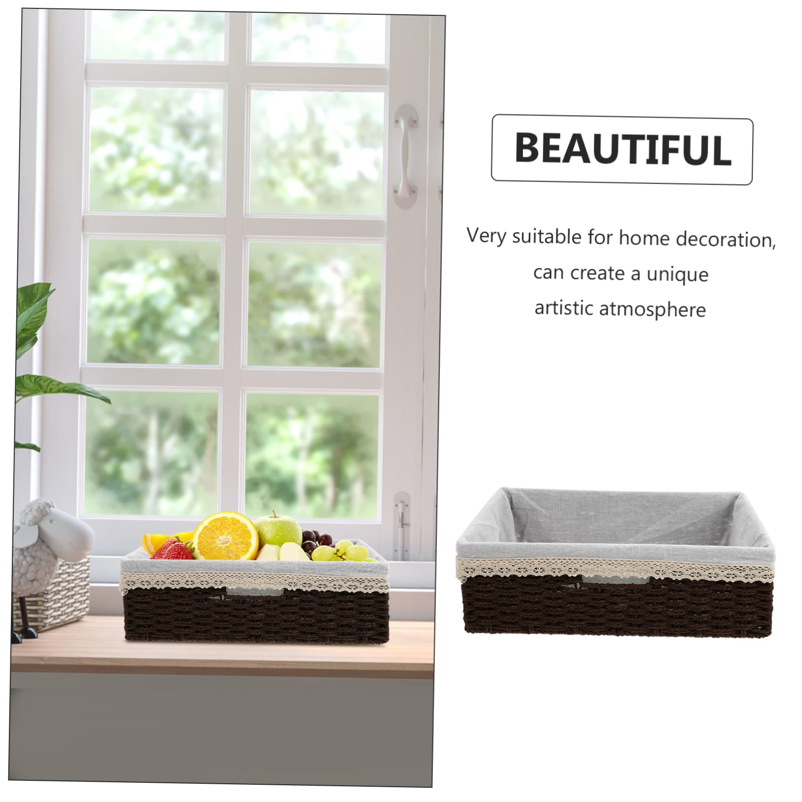 Elegant Woven Basket Liner for Desktop Storage - Organize Snacks, Fruits & Office Supplies - Perfect for Home, Office & Kitchen Organization
